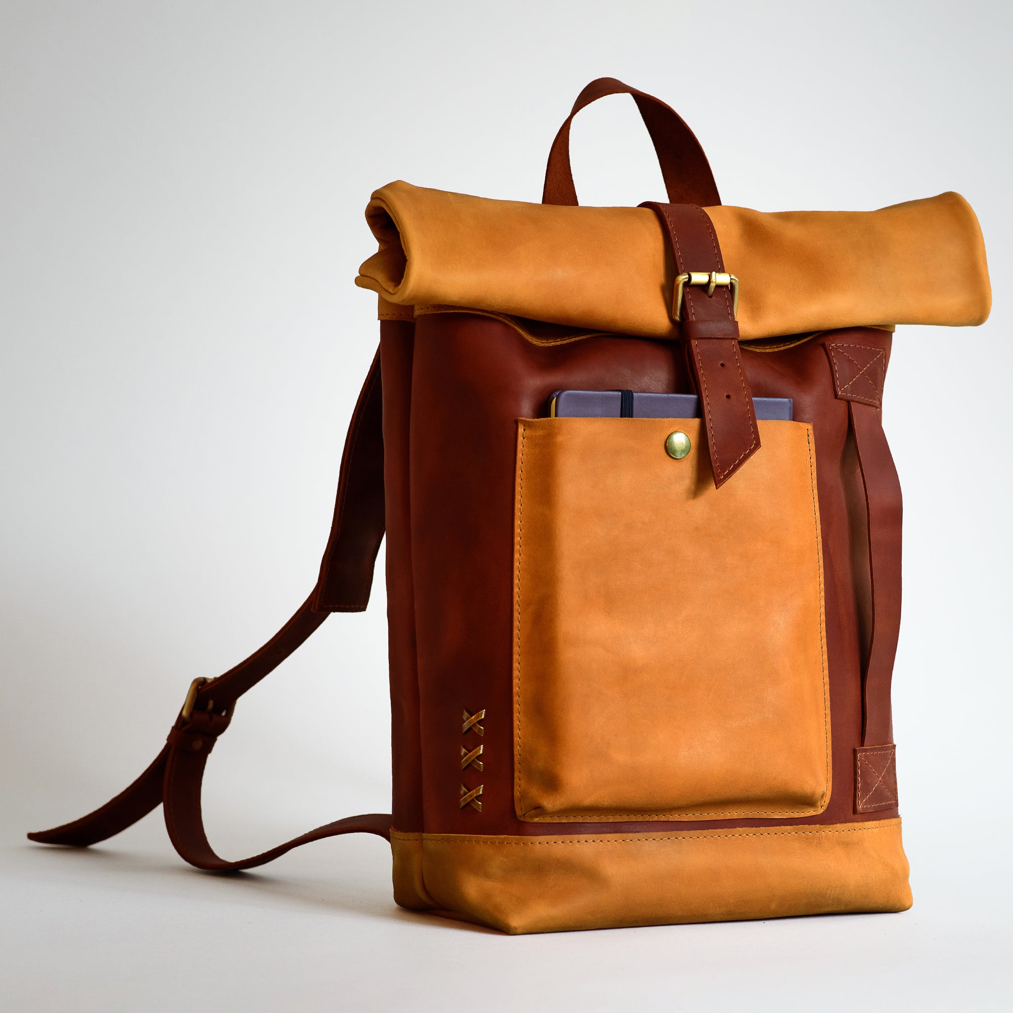 Handcrafting Men's Roll-Top Backpack Leather - 13", 14", 15" and 16" inch. laptops