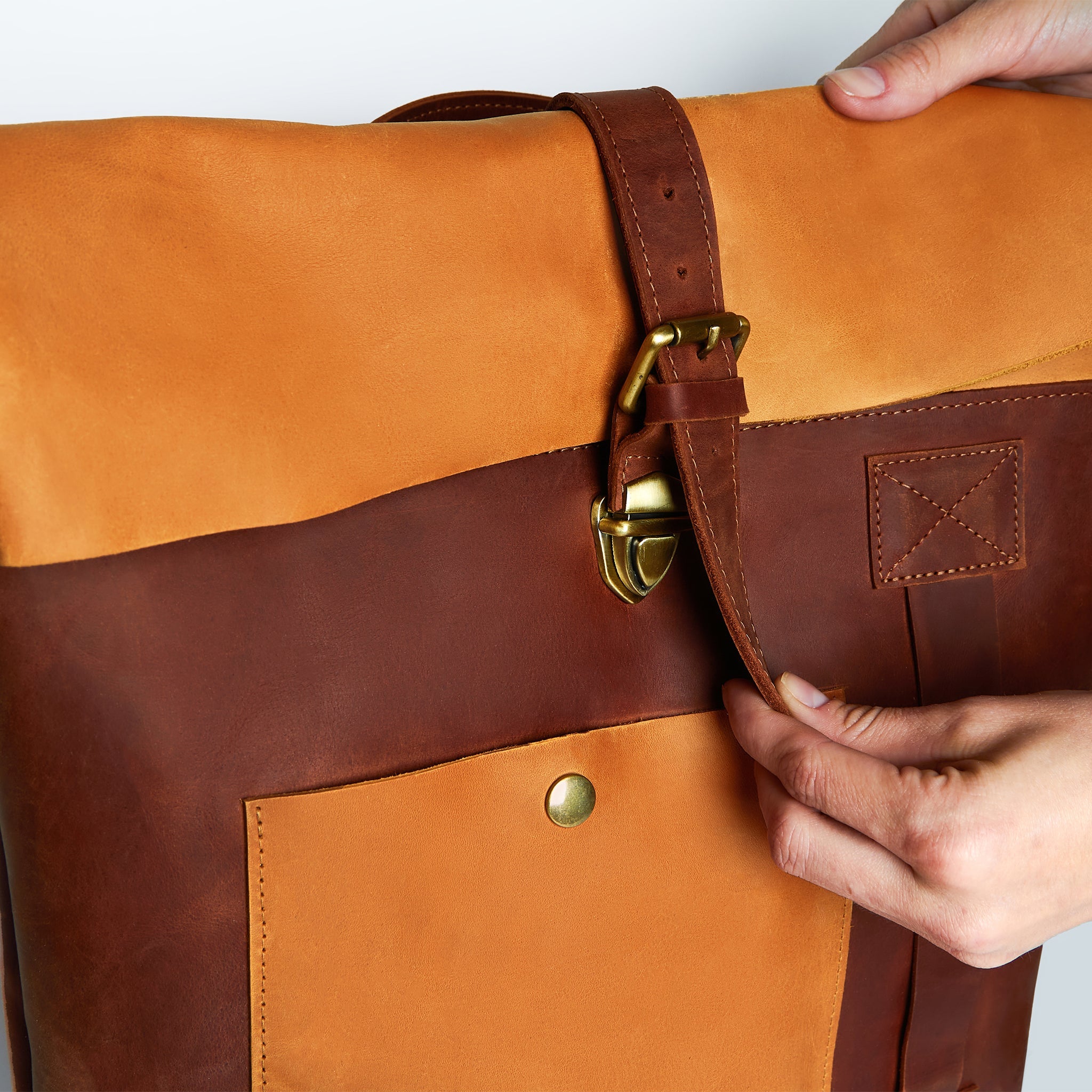 Handcrafting Men's Roll-Top Backpack Leather - 13", 14", 15" and 16" inch. laptops