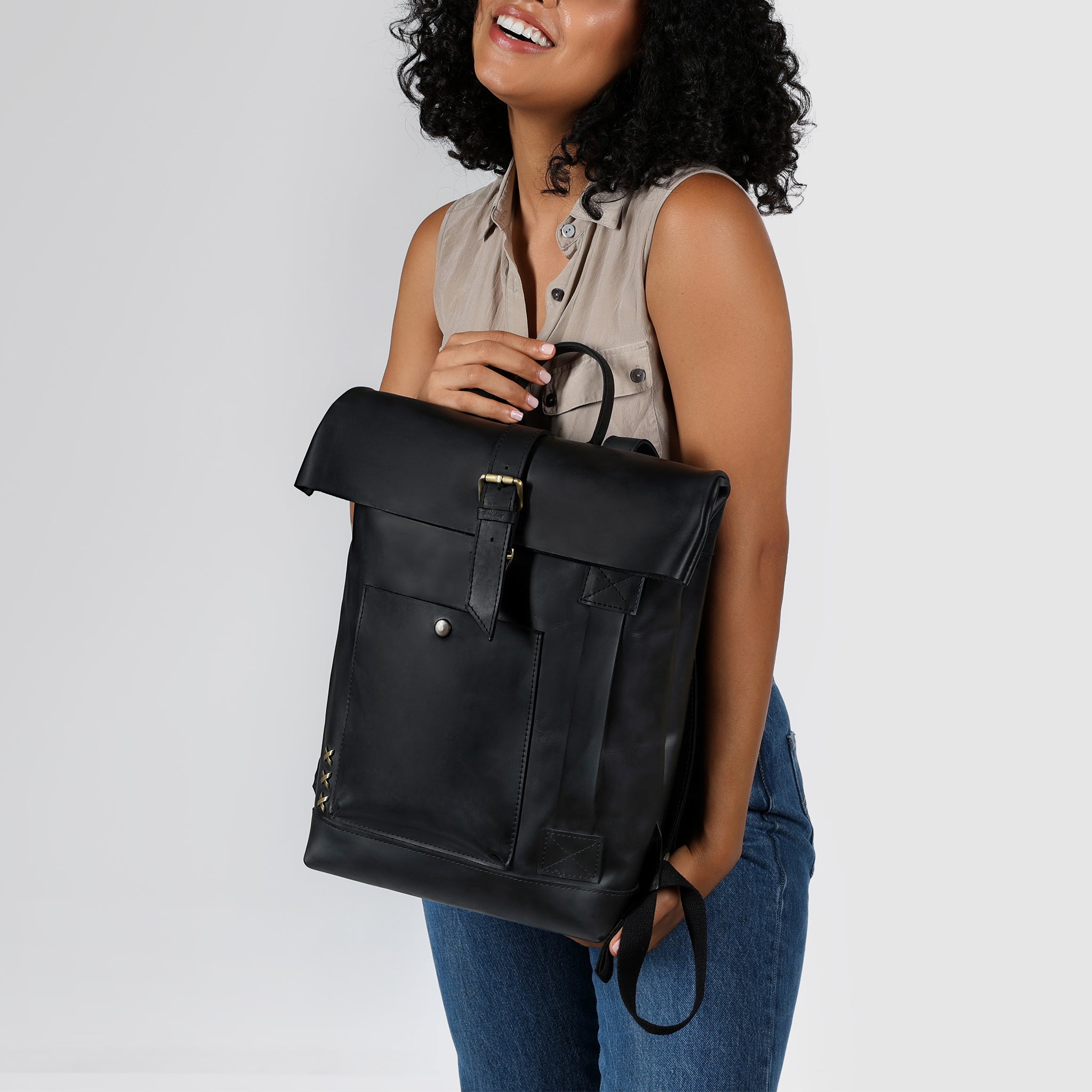 Roll-Top Handcrafting ,Women's Leather Backpack - Wanderlust 13-16 inch. laptops