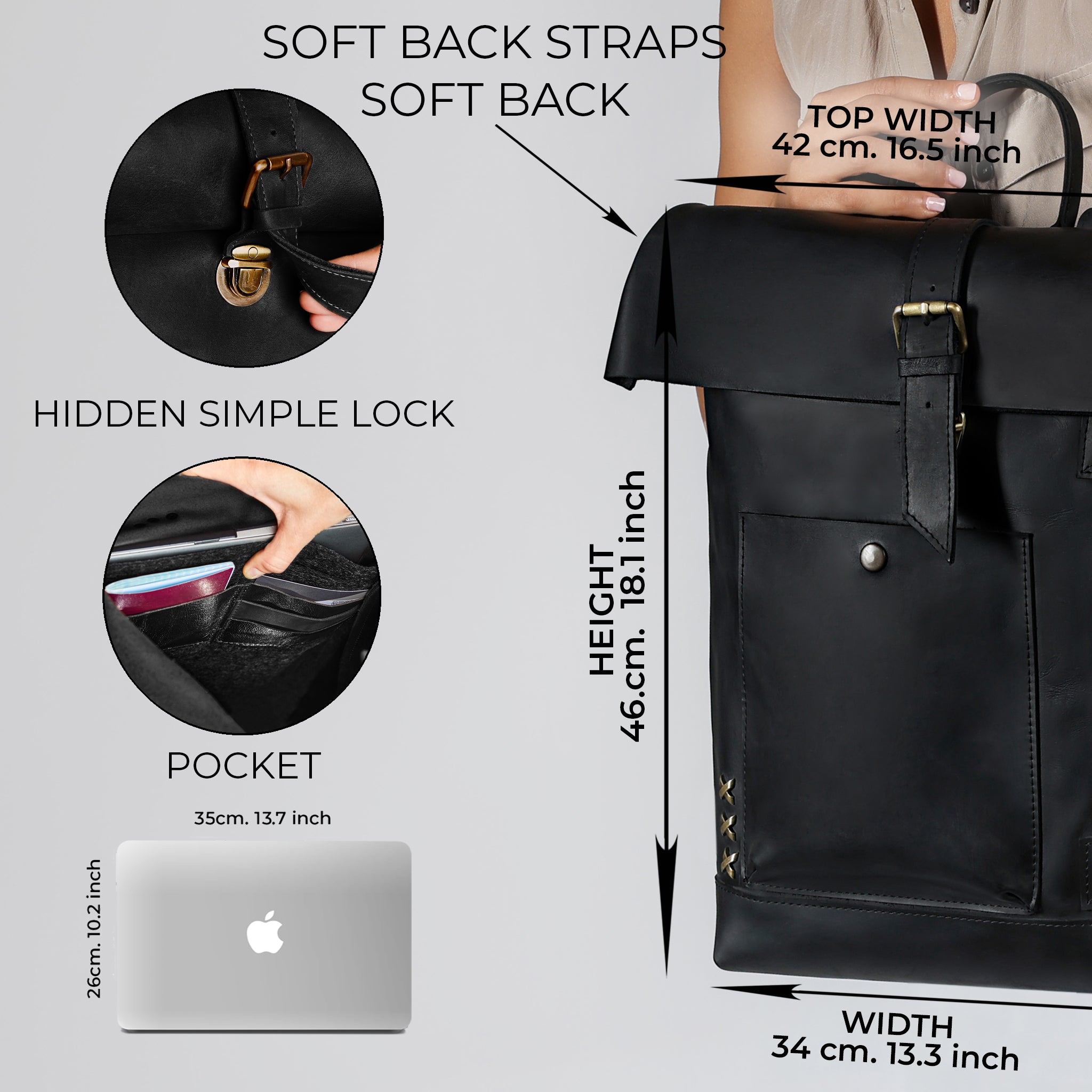 Roll-Top Handcrafting ,Women's Leather Backpack - Wanderlust 13-16 inch. laptops