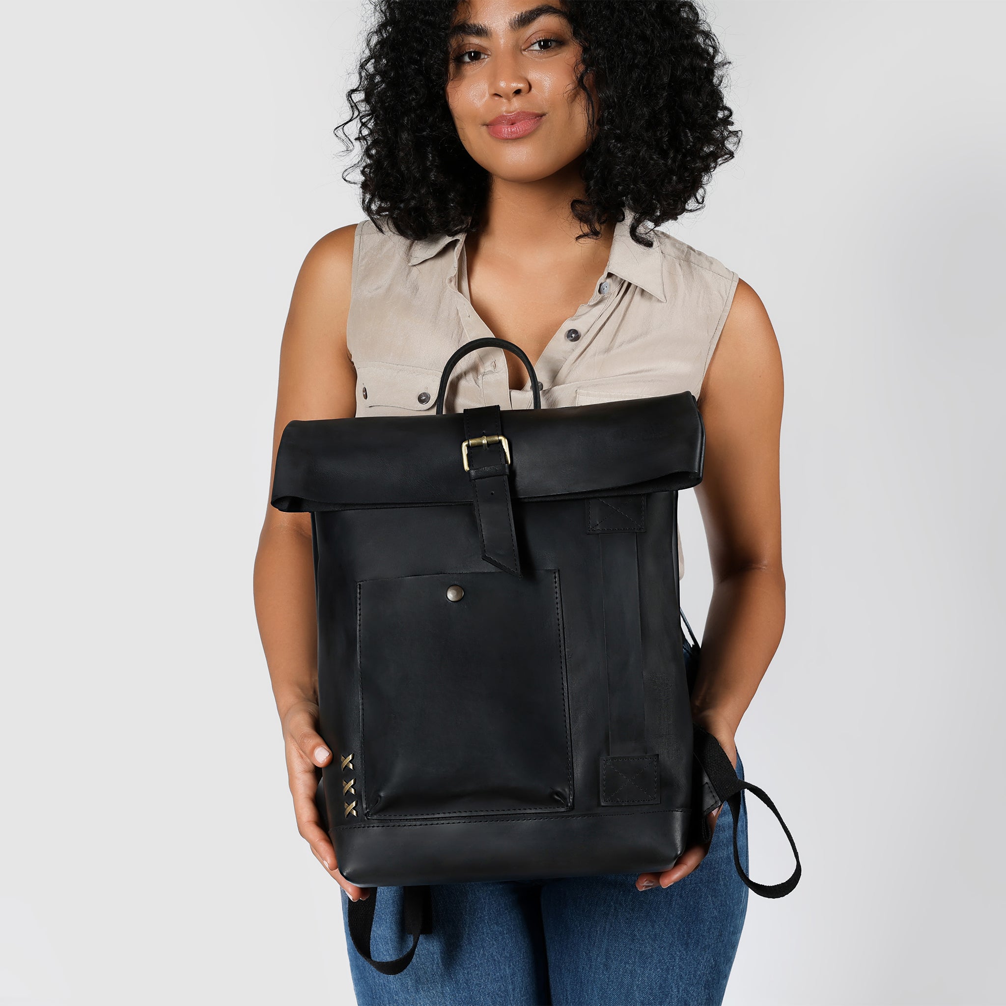 Roll-Top Handcrafting ,Women's Leather Backpack - Wanderlust 13-16 inch. laptops
