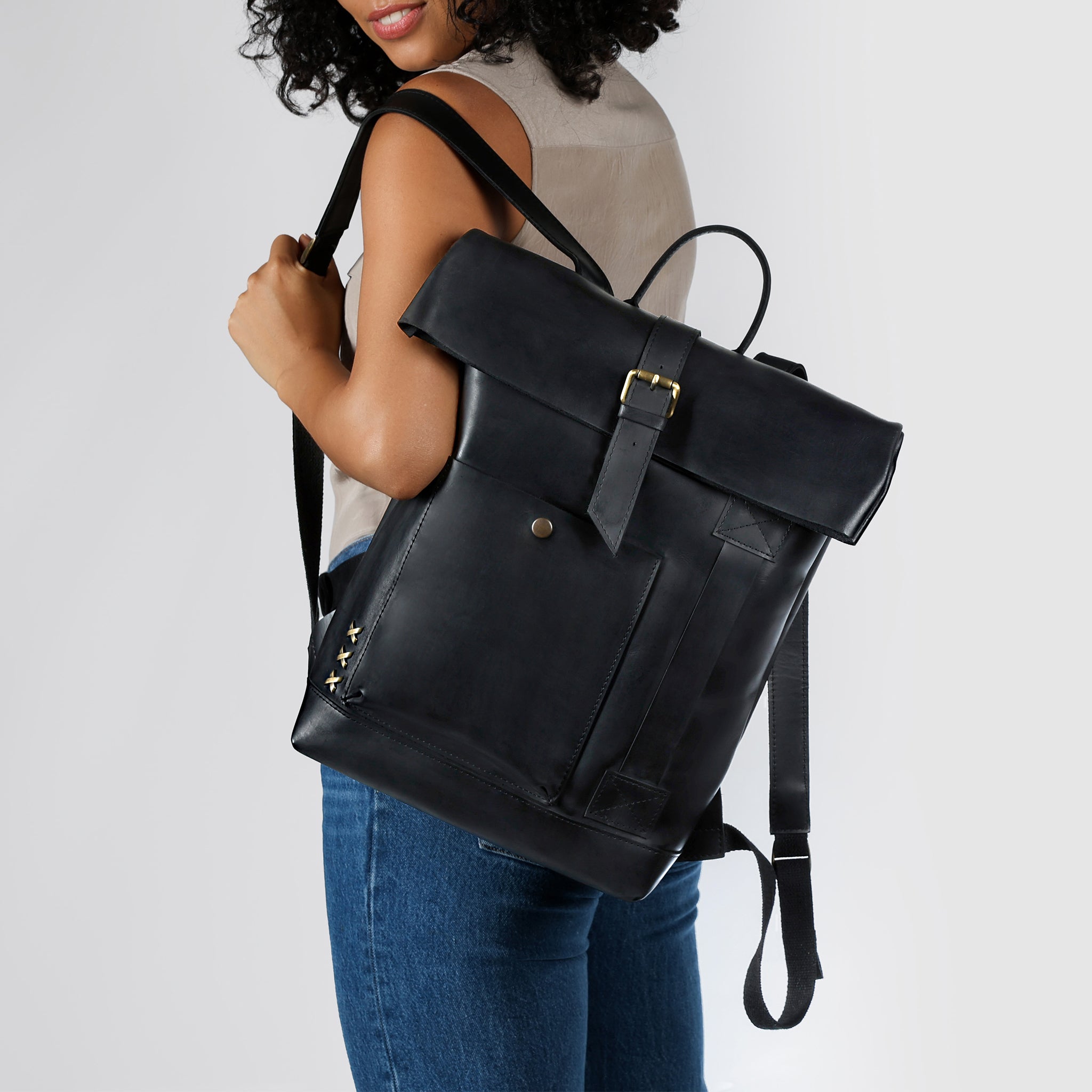 Roll-Top Handcrafting ,Women's Leather Backpack - Wanderlust 13-16 inch. laptops