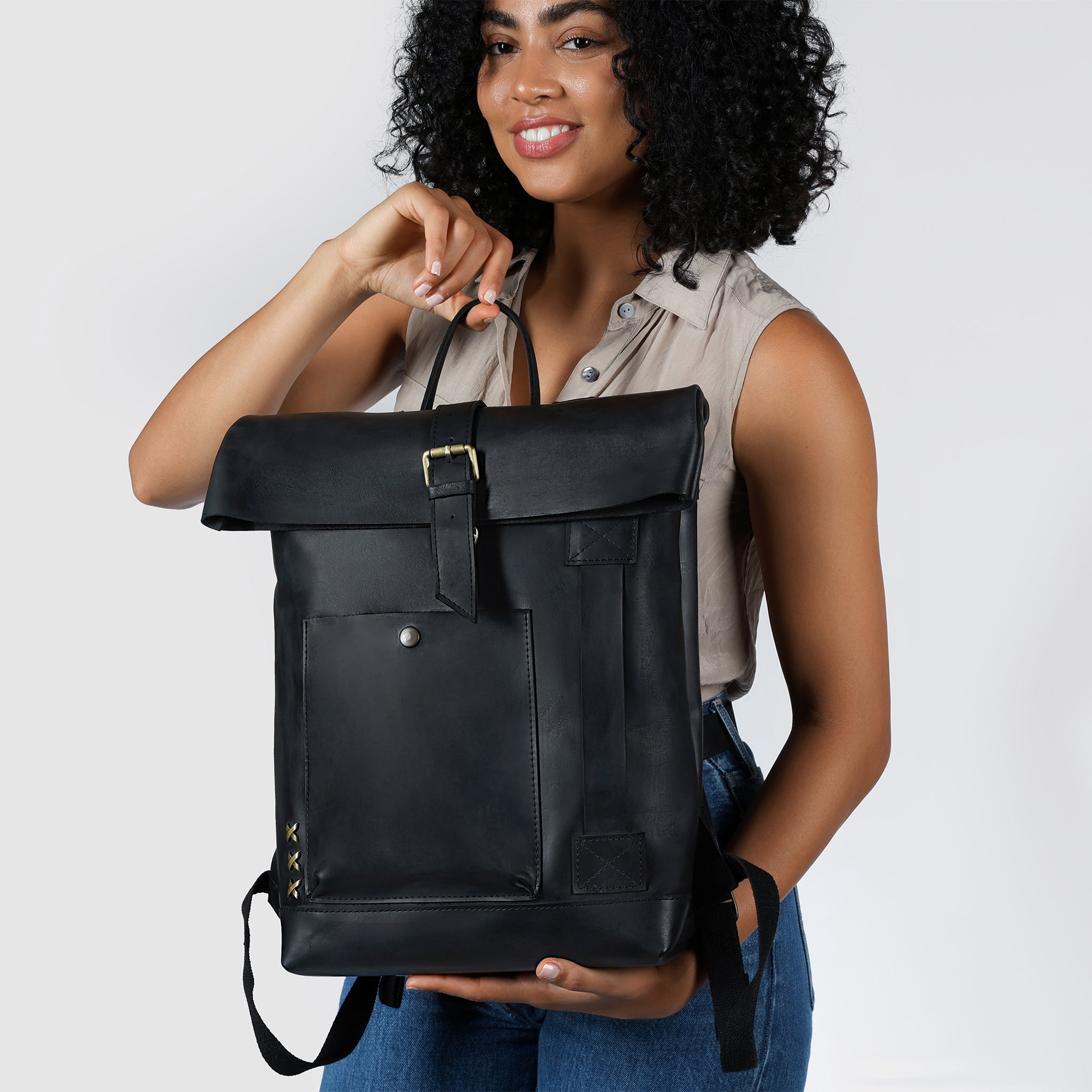 Roll-Top Handcrafting ,Women's Leather Backpack - Wanderlust 13-16 inch. laptops