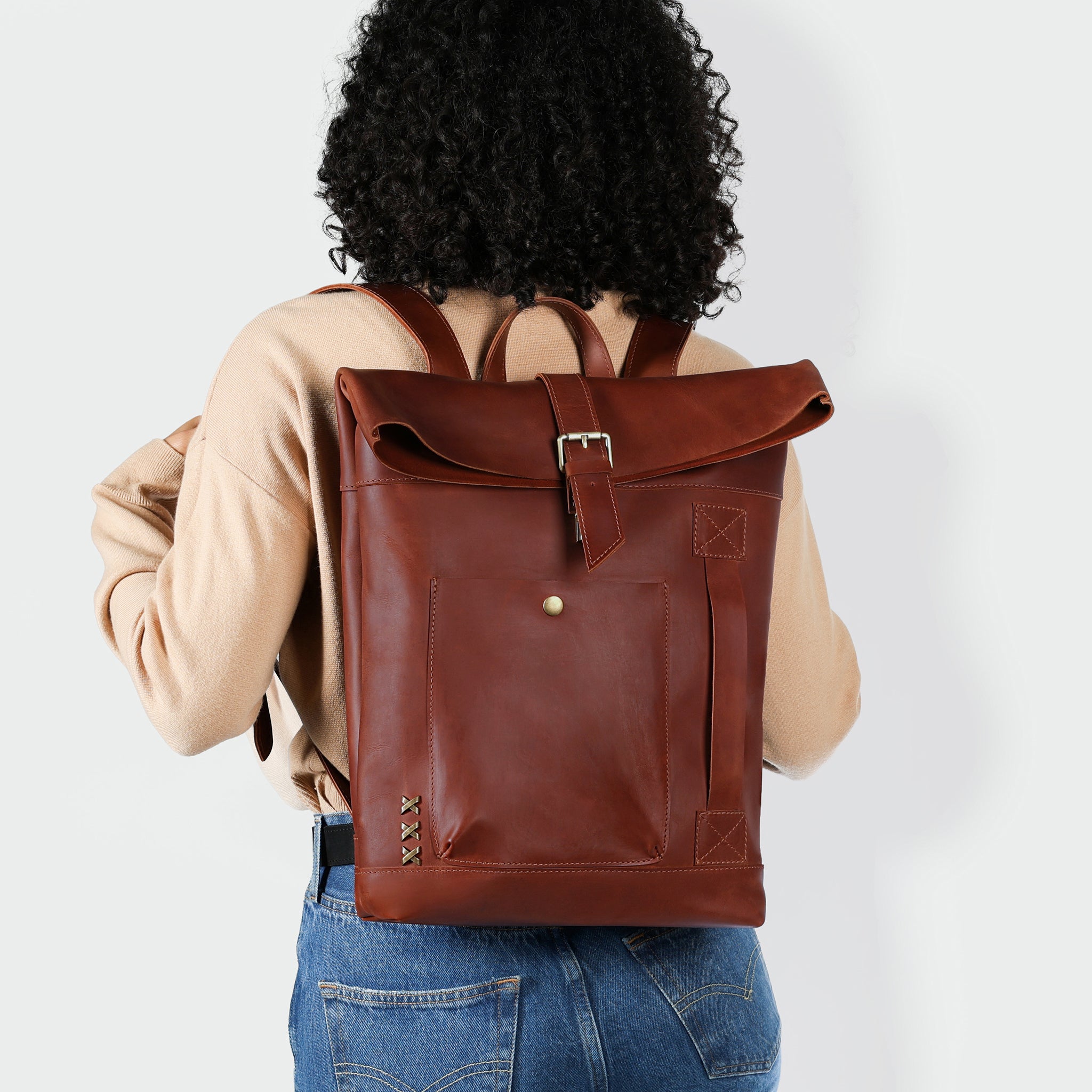 Roll-Top Handcrafting ,Women's Leather Backpack - Wanderlust 13-16 inch. laptops