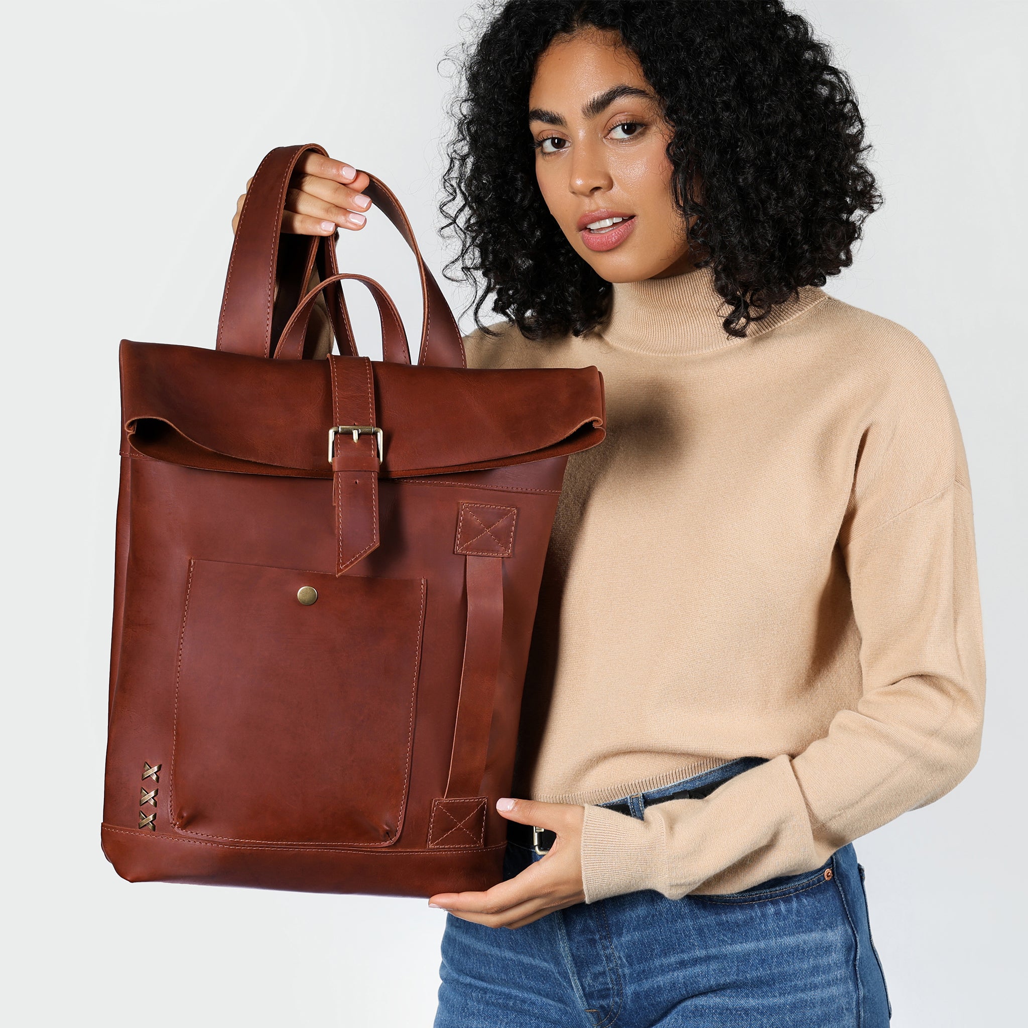Roll-Top Handcrafting ,Women's Leather Backpack - Wanderlust 13-16 inch. laptops