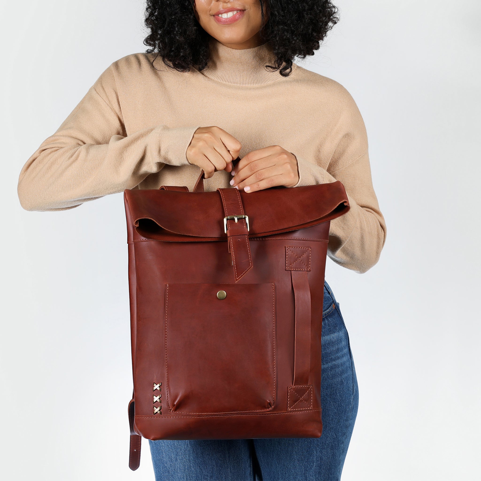 Roll-Top Handcrafting ,Women's Leather Backpack - Wanderlust 13-16 inch. laptops