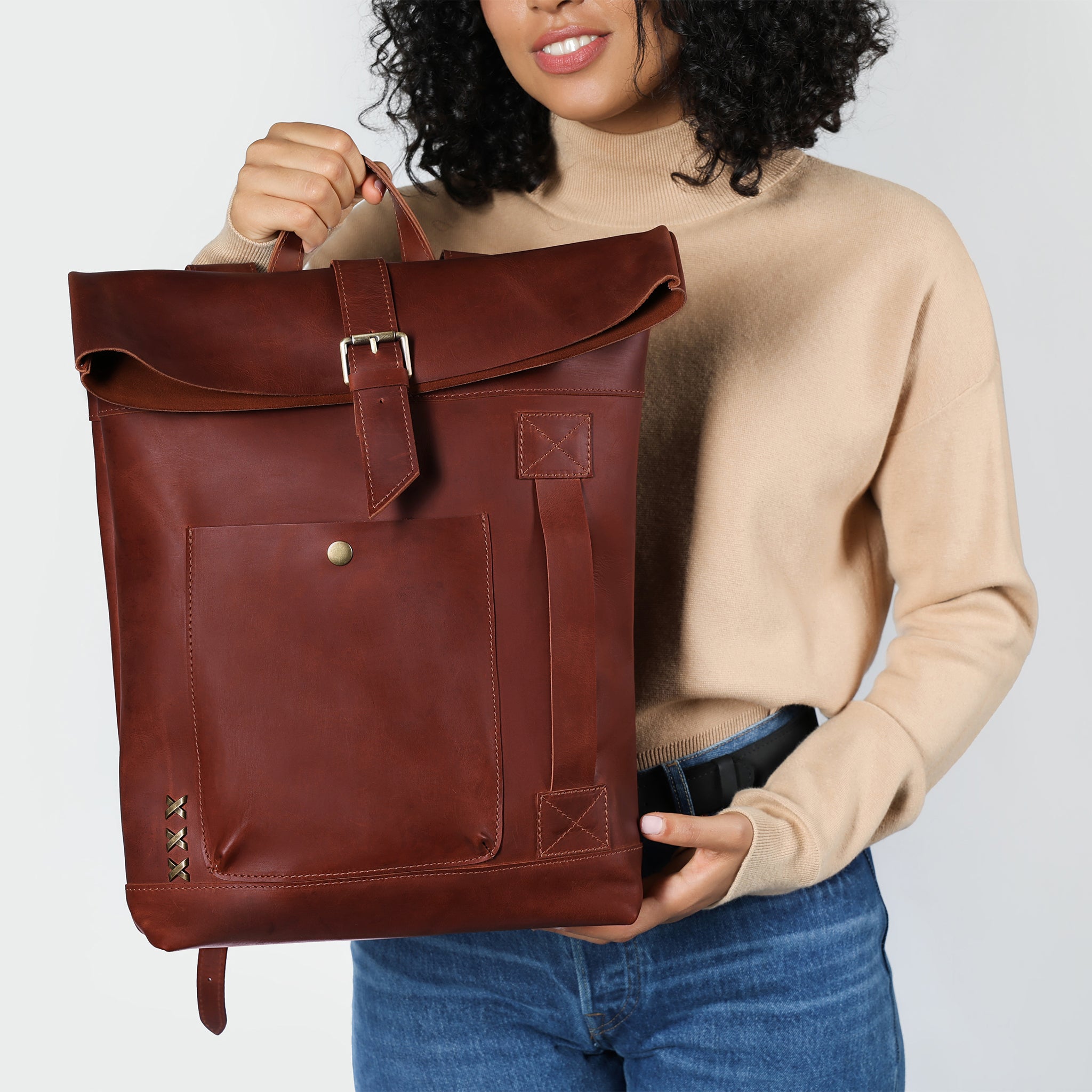 Roll-Top Handcrafting ,Women's Leather Backpack - Wanderlust 13-16 inch. laptops