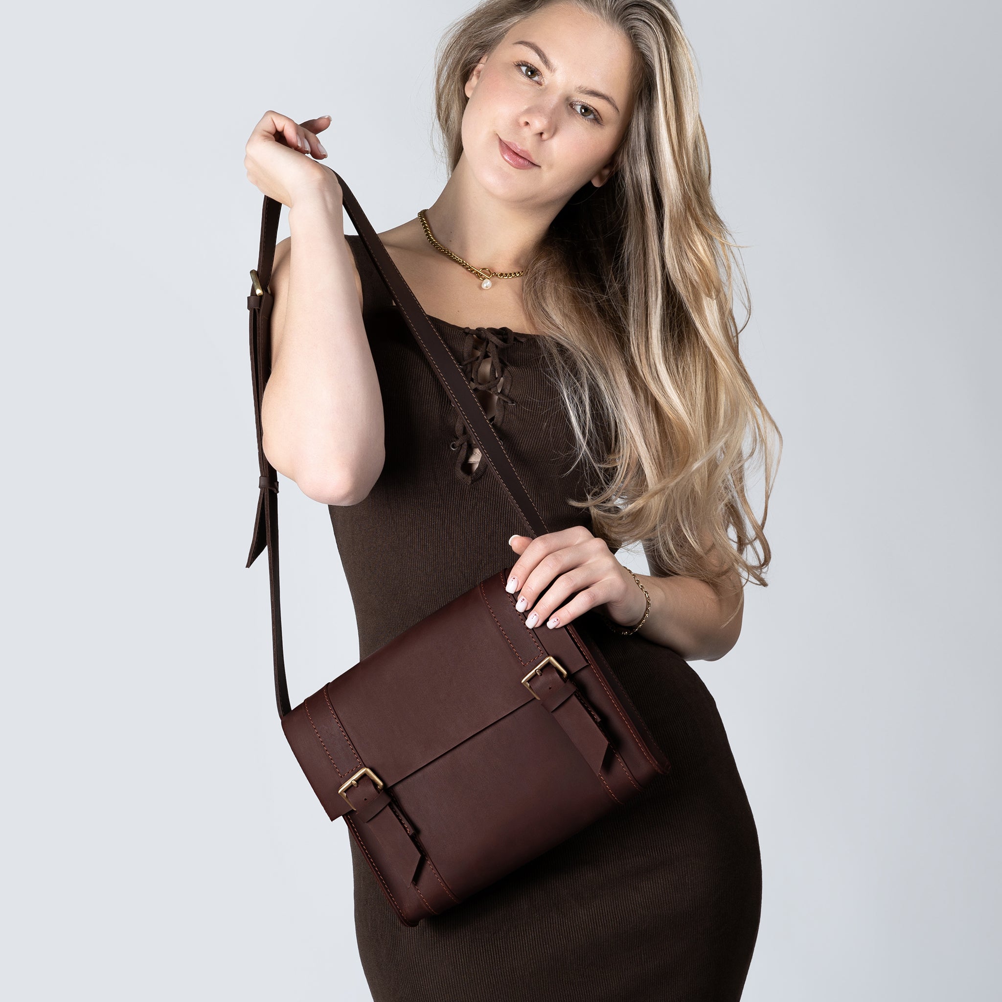 Handmade Leather Satchel Bag Crossbody Bag Women - Vintage wood