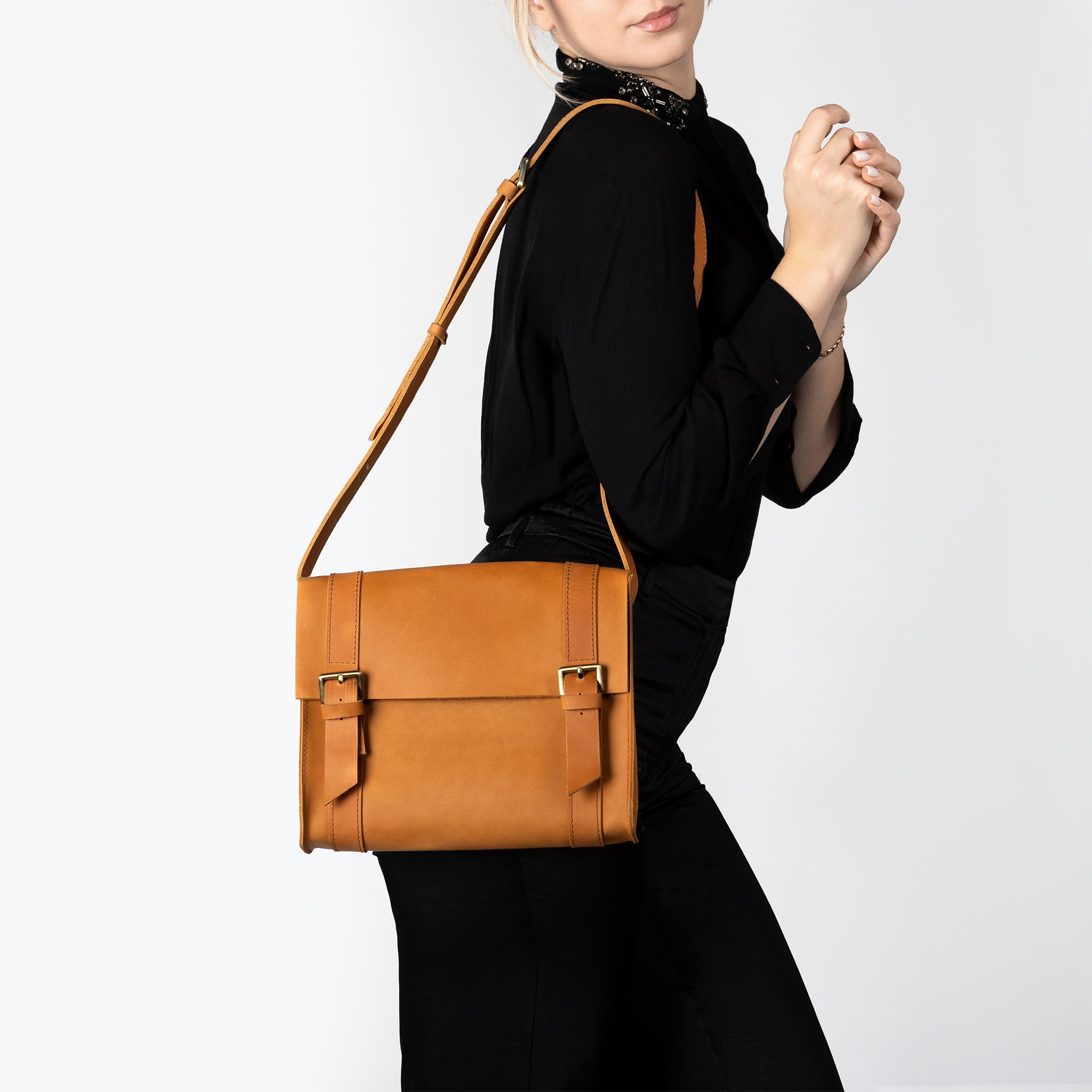 Handmade Leather Satchel Bag Crossbody Bag Women - Vintage wood