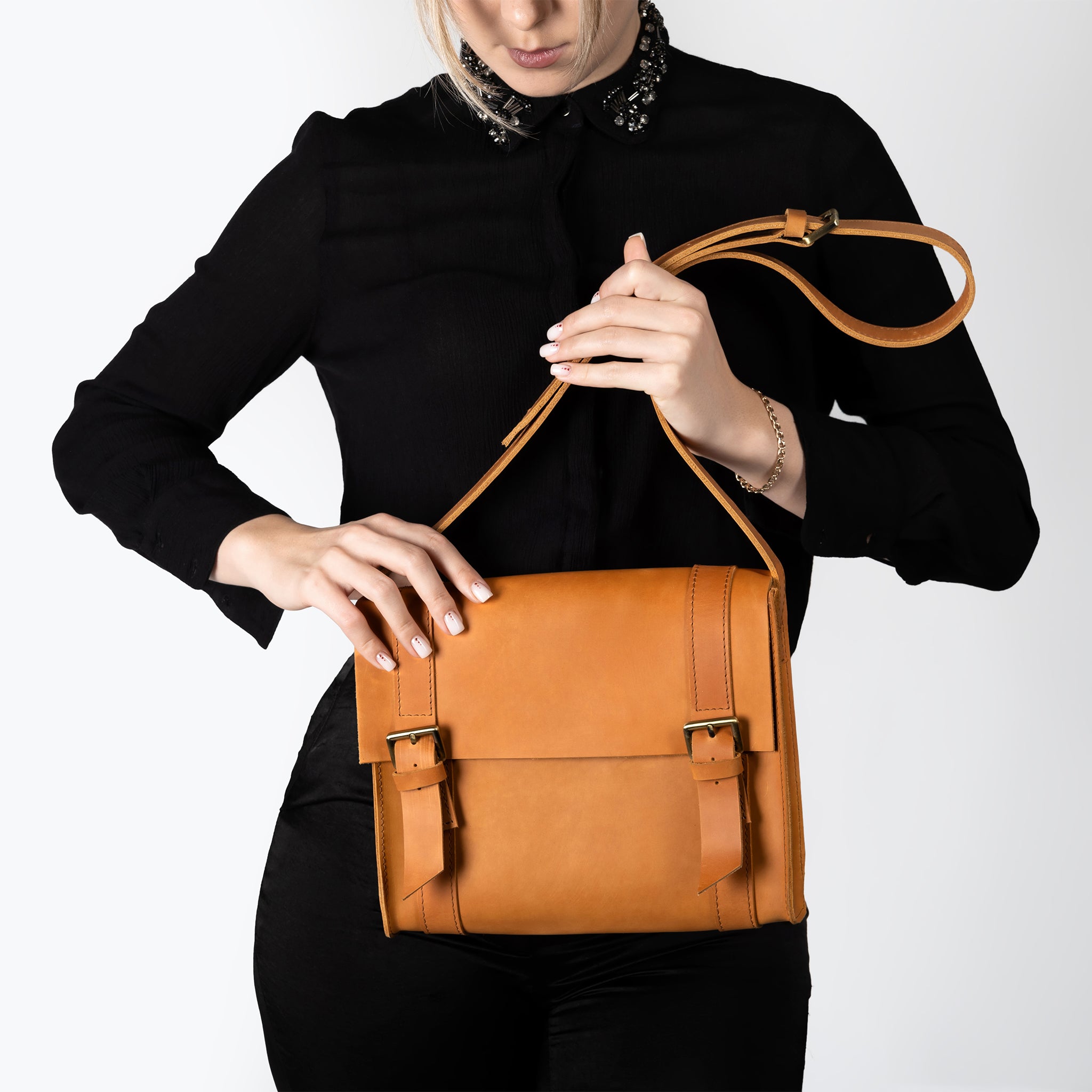Handmade Leather Satchel Bag Crossbody Bag Women - Vintage wood