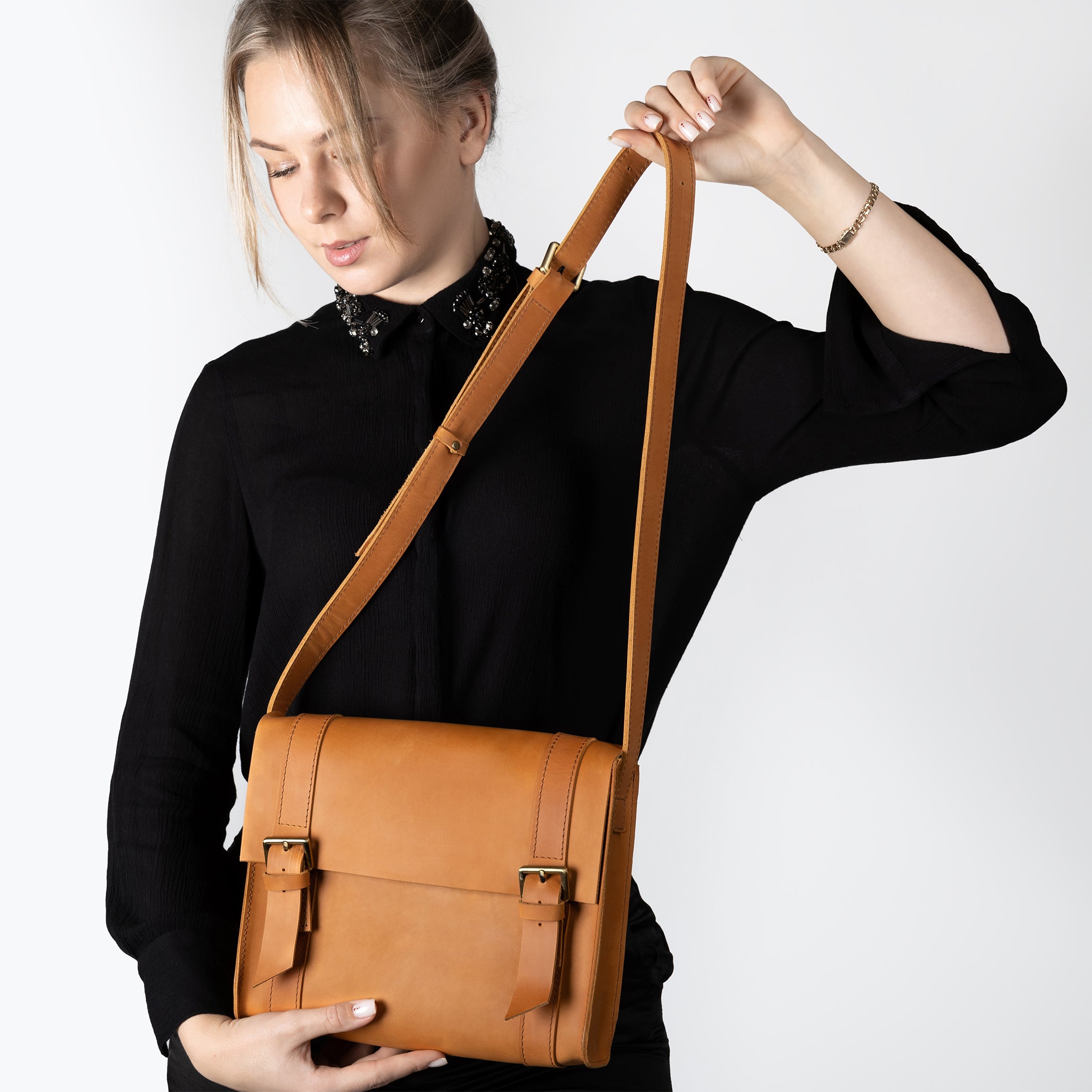 Handmade Leather Satchel Bag Crossbody Bag Women - Vintage wood