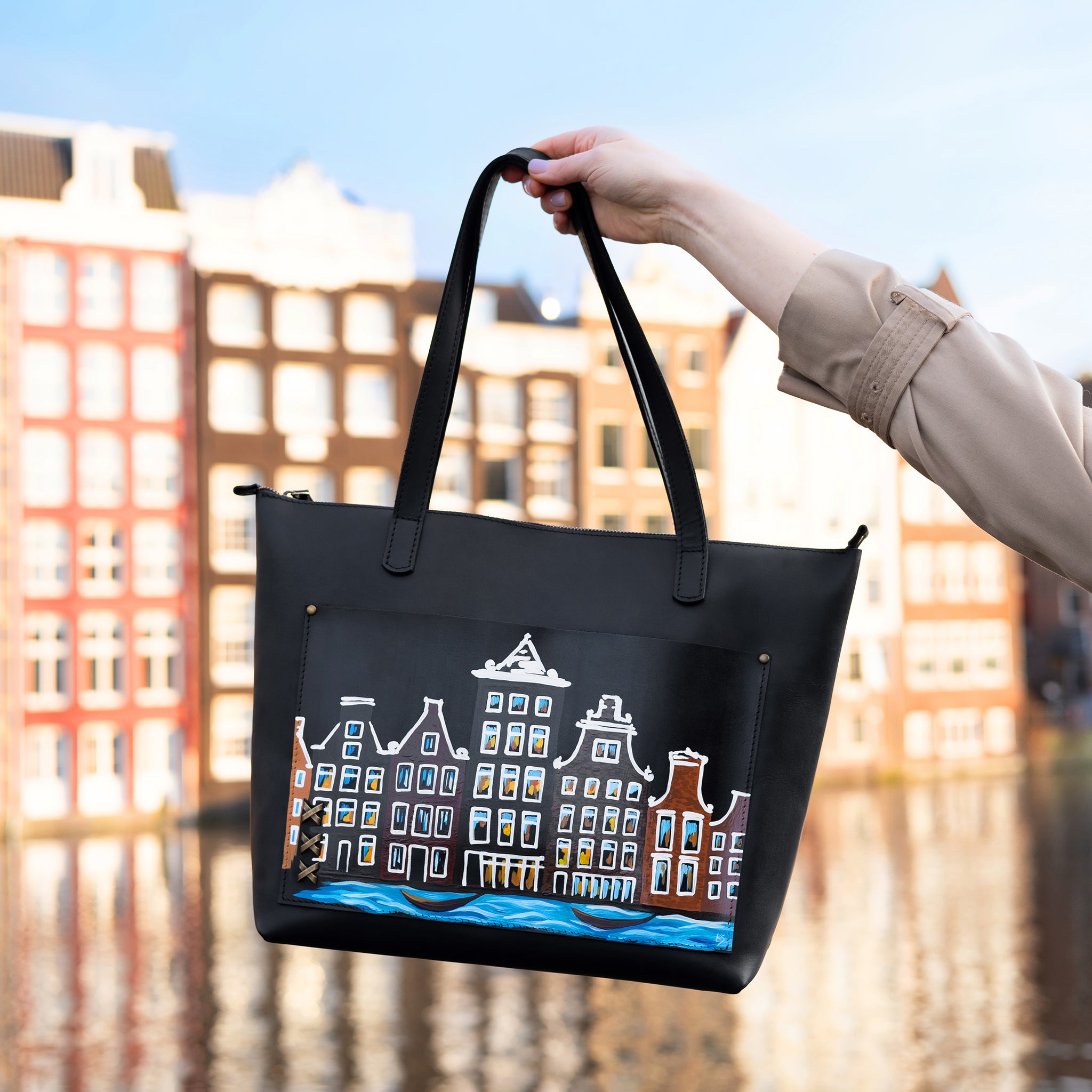 Amsterdam Women's Leather Tote Painting Shopper Dutch Design