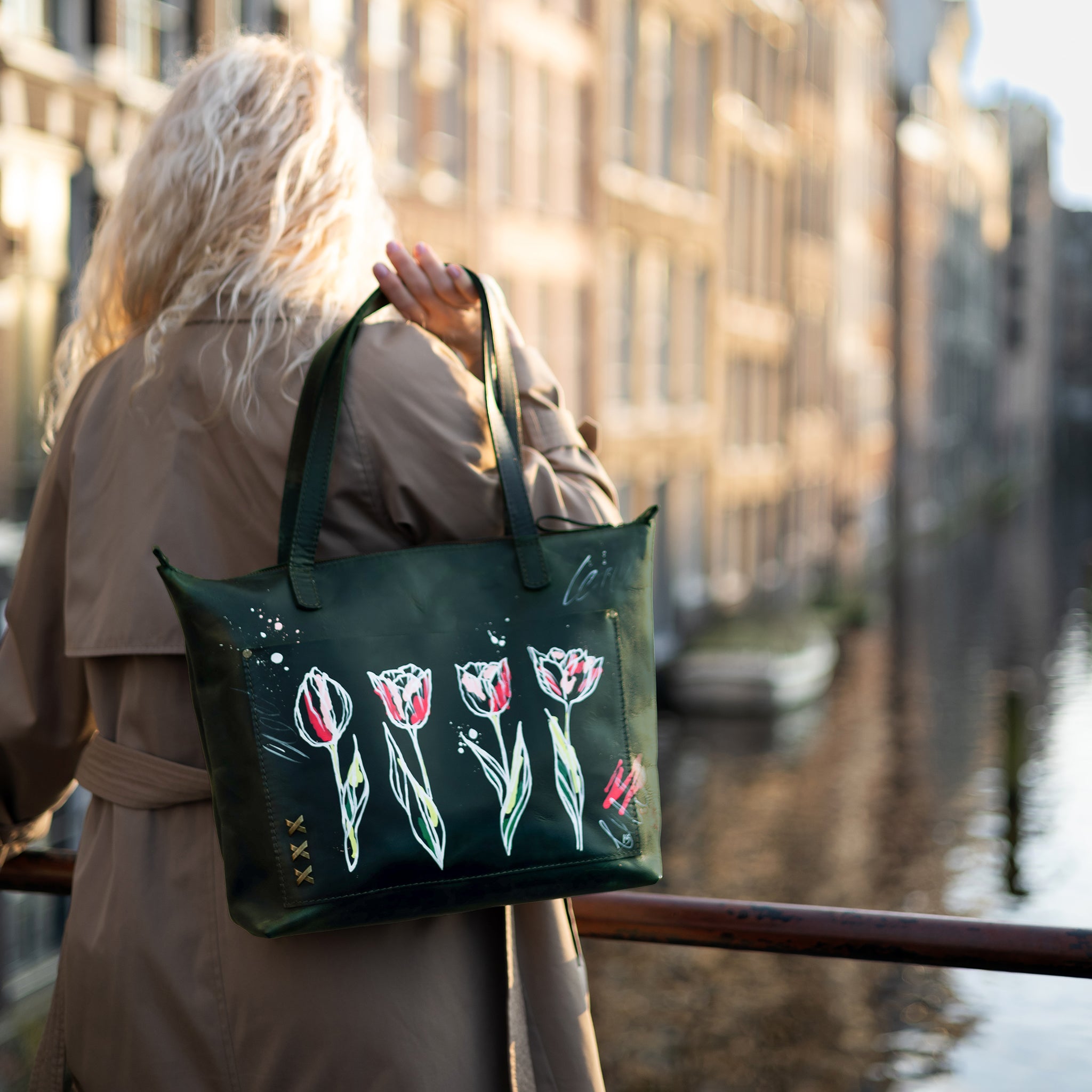 Tulips Women's Leather Tote Painting Shopper Dutch Design - Essentials
