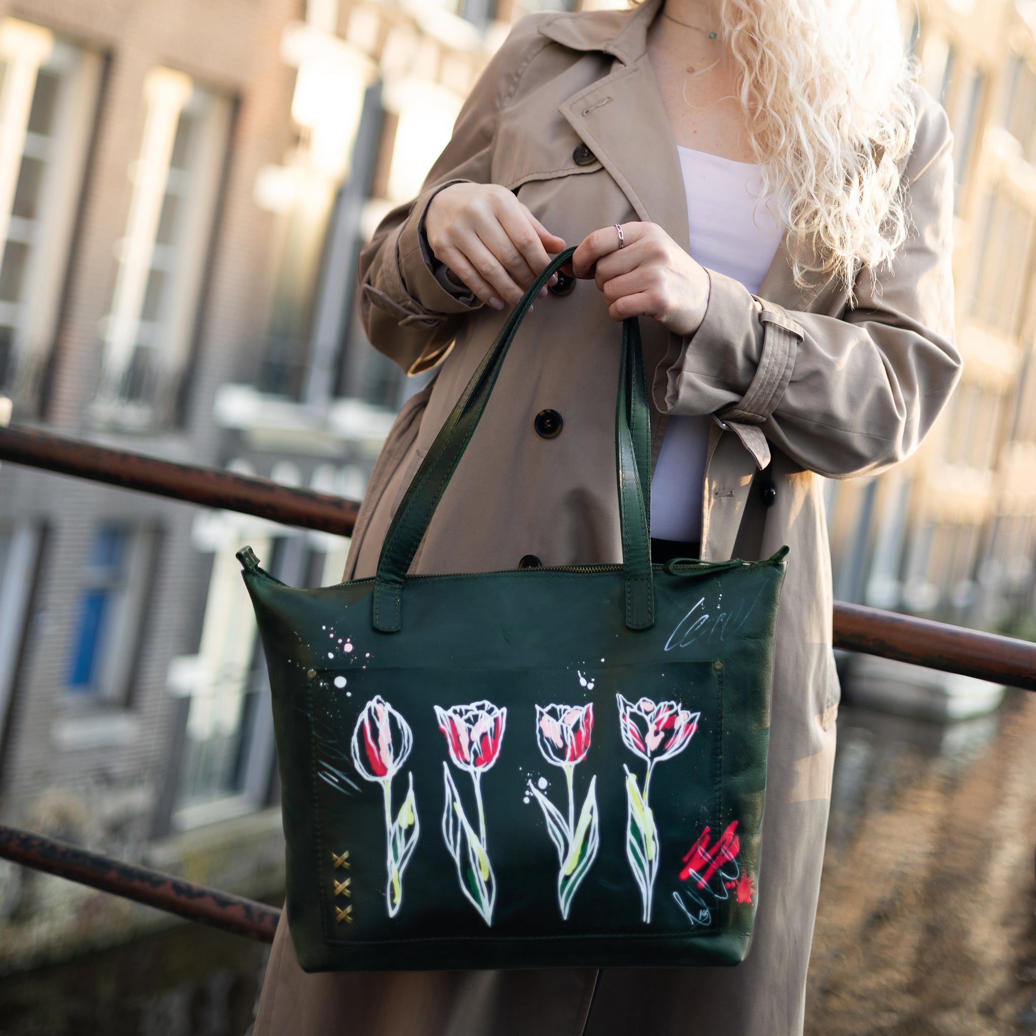 Tulips Women's Leather Tote Painting Shopper Dutch Design - Essentials