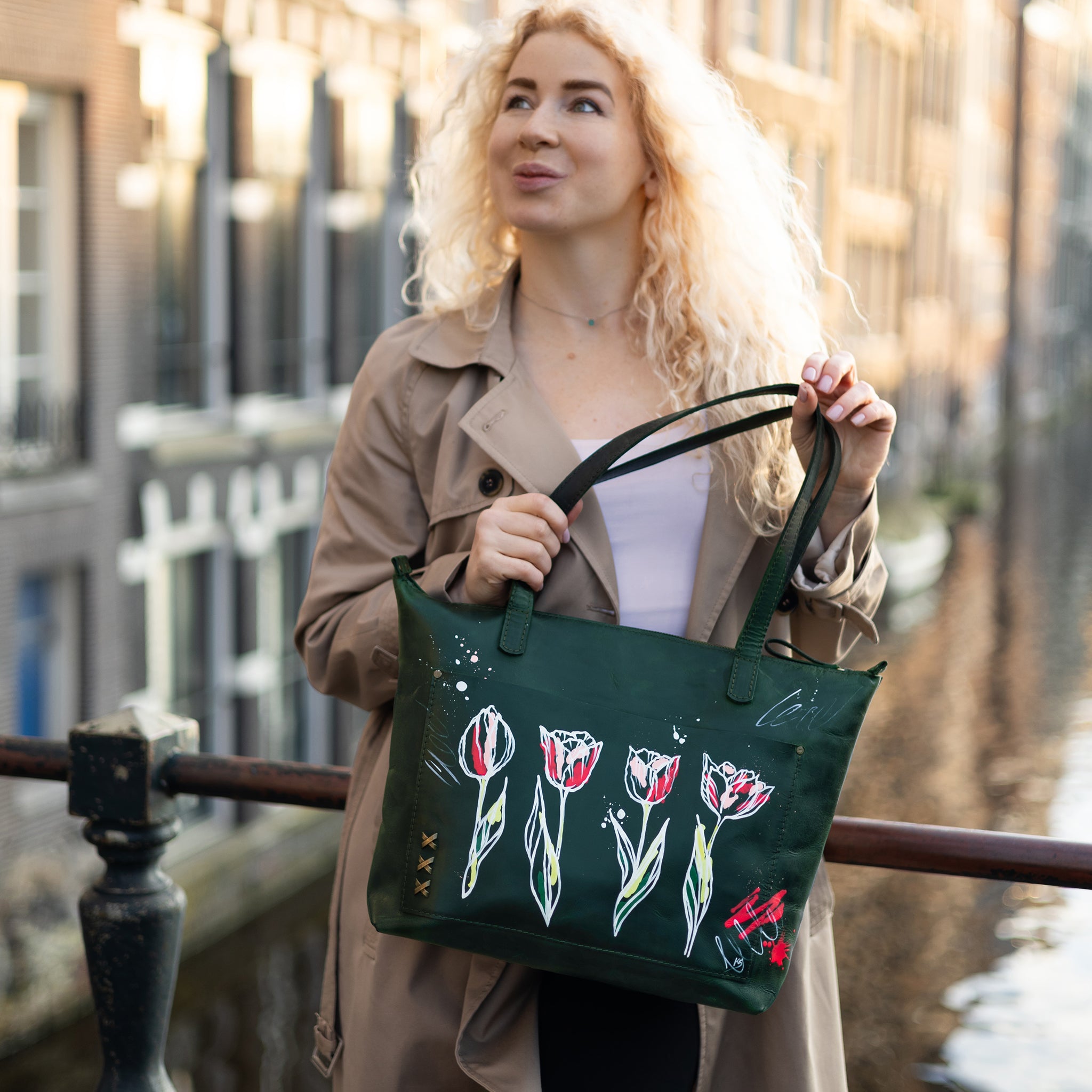 Tulips Women's Leather Tote Painting Shopper Dutch Design - Essentials