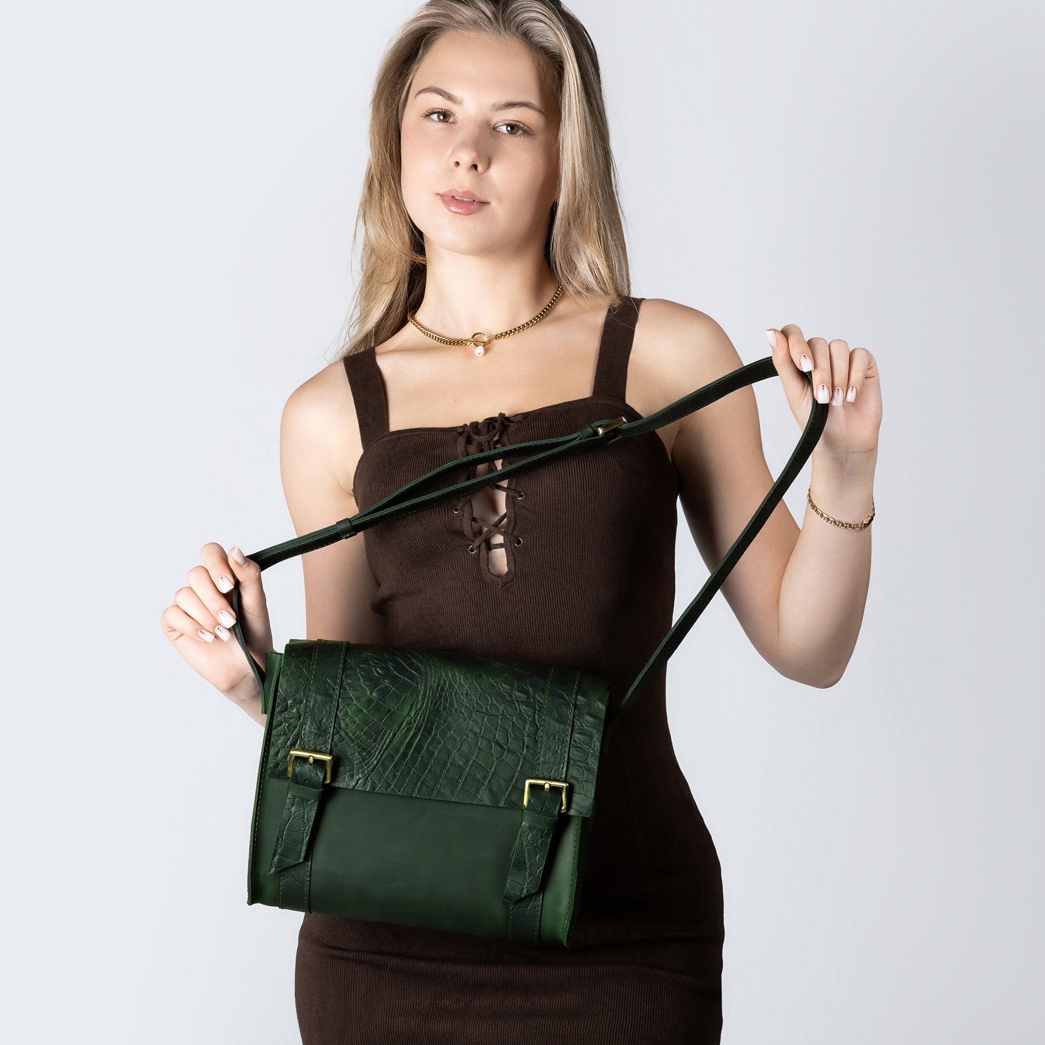 Women's designer Leather Satchel Bag ,Crossbody Shoulder Bag- Wood Reptile