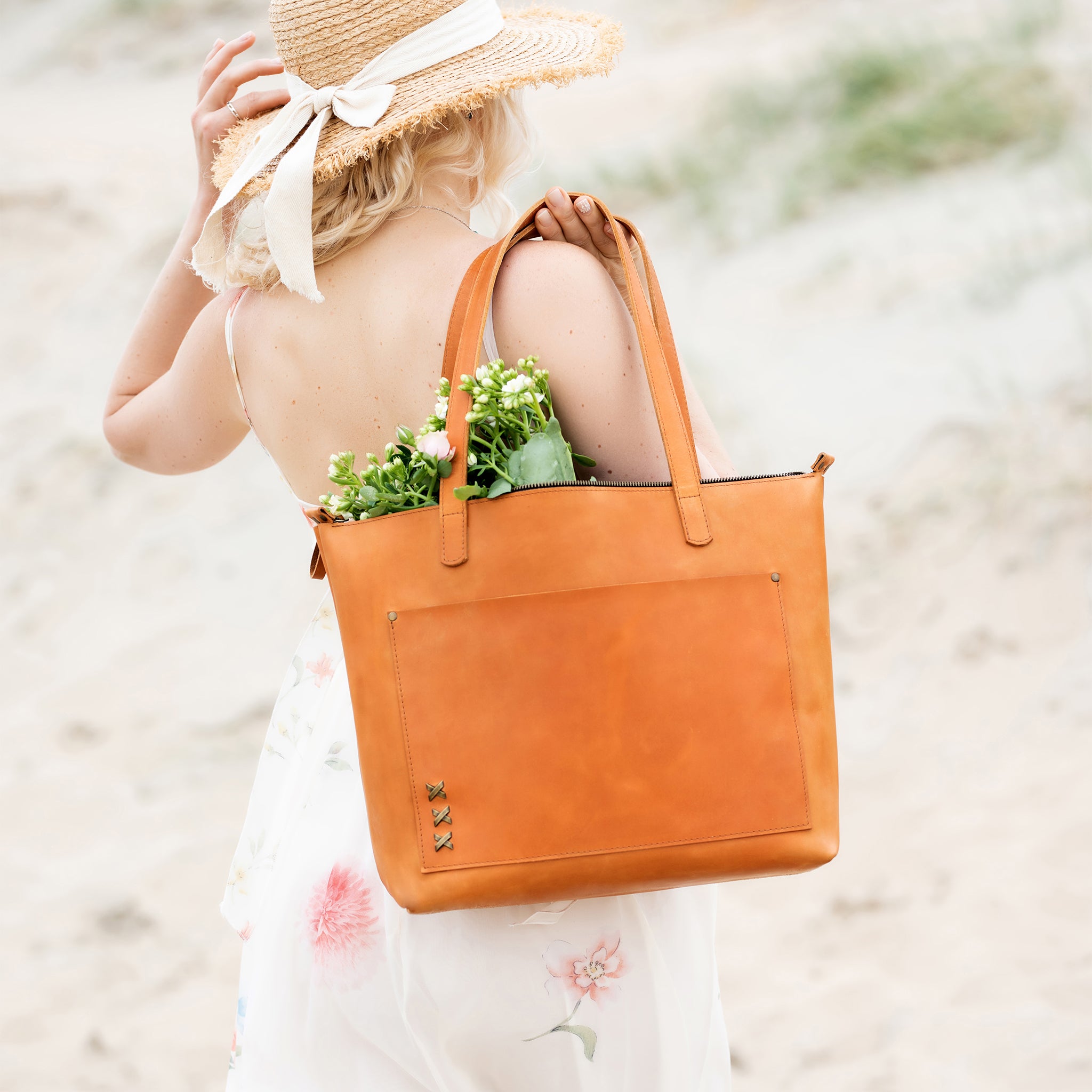 Handmade Leather Tote, Large Women Shopper - Essentials
