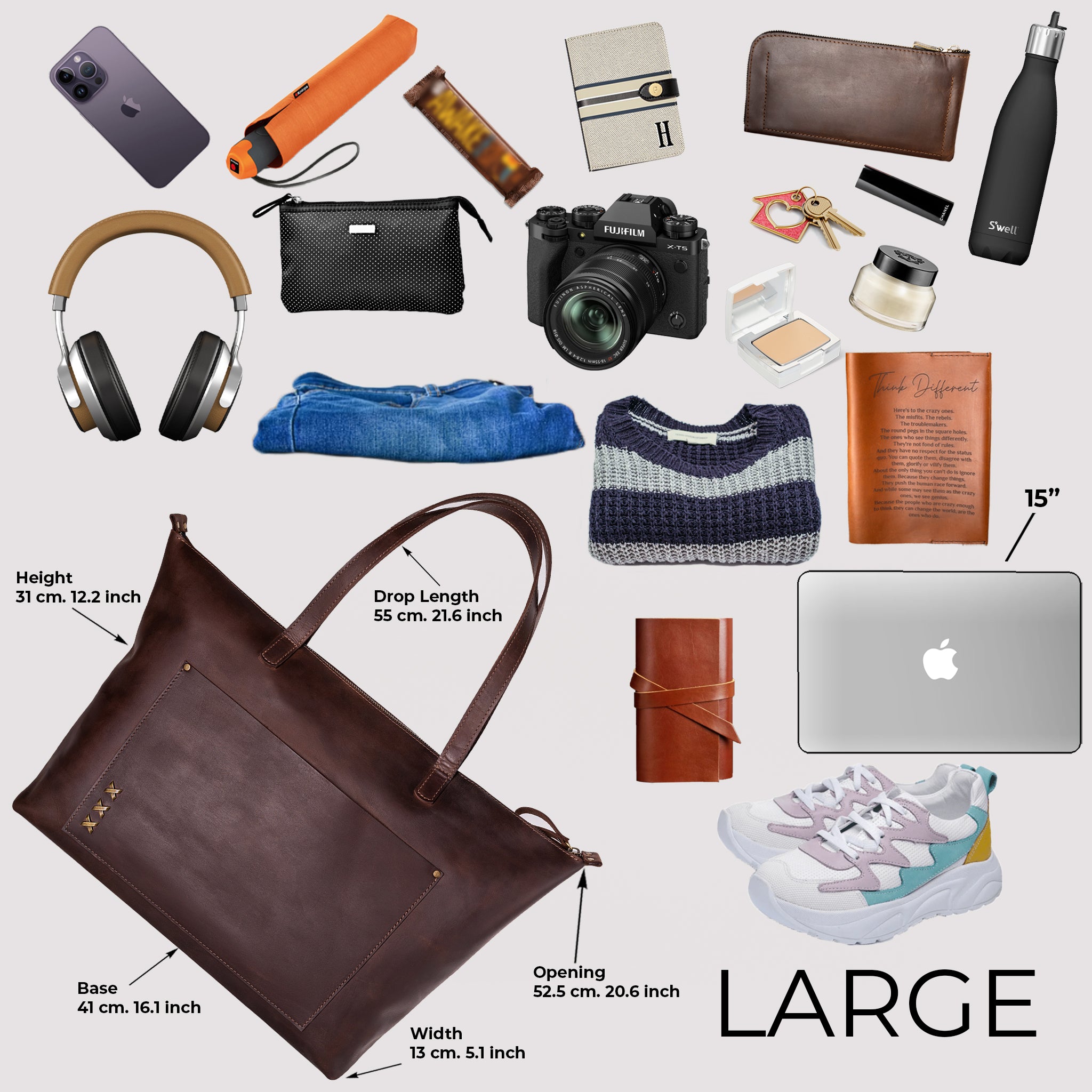 Handmade Leather Tote, Large Women Shopper - Essentials