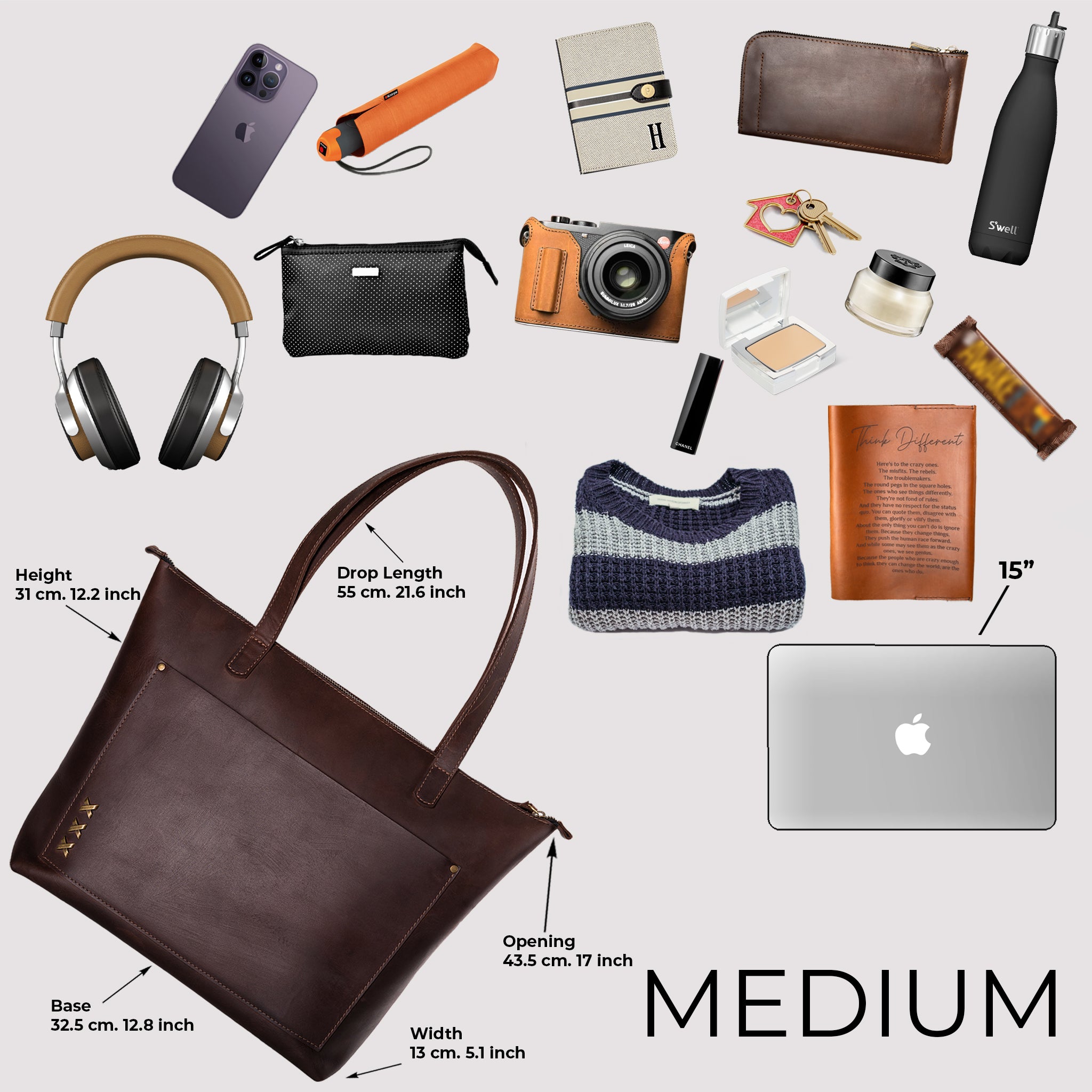 Handmade Leather Tote, Large Women Shopper - Essentials