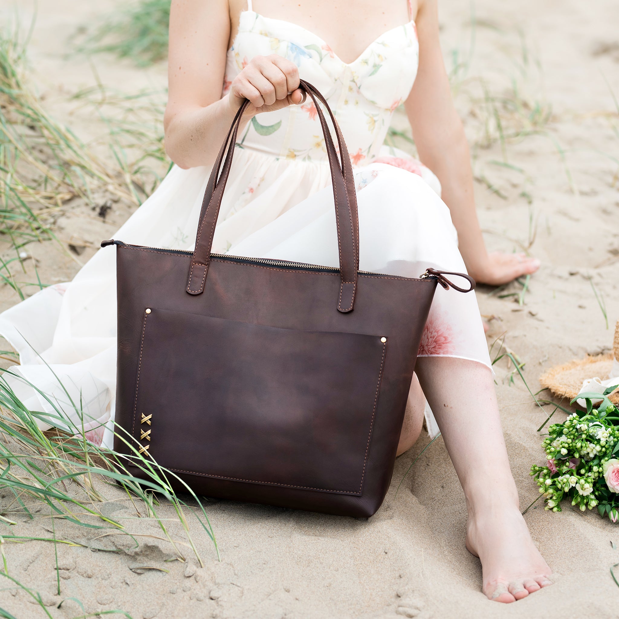 Handmade Leather Tote, Large Women Shopper - Essentials