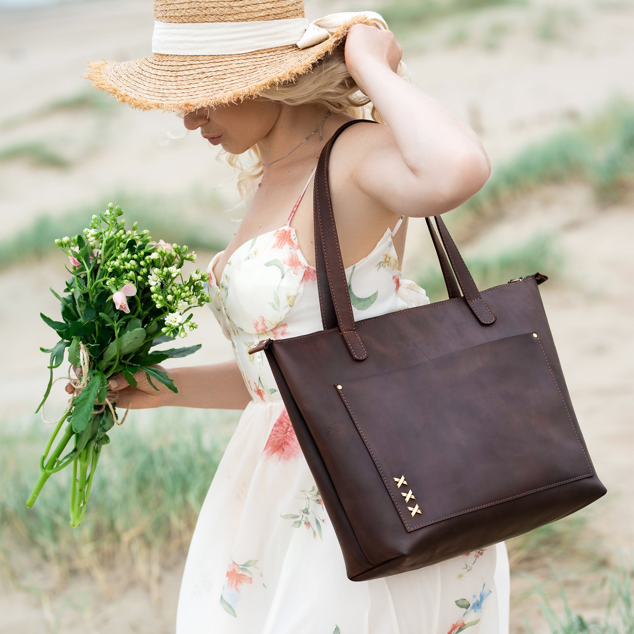 Handmade Leather Tote, Large Women Shopper - Essentials