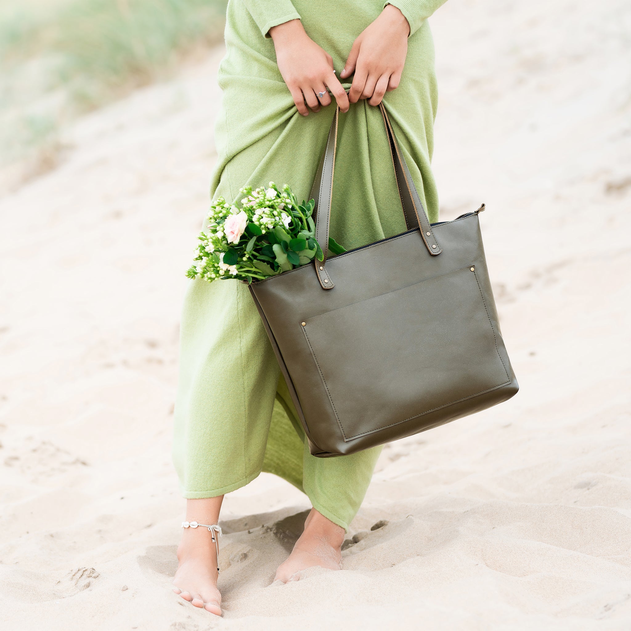 Handmade Leather Tote, Large Women Shopper - Essentials
