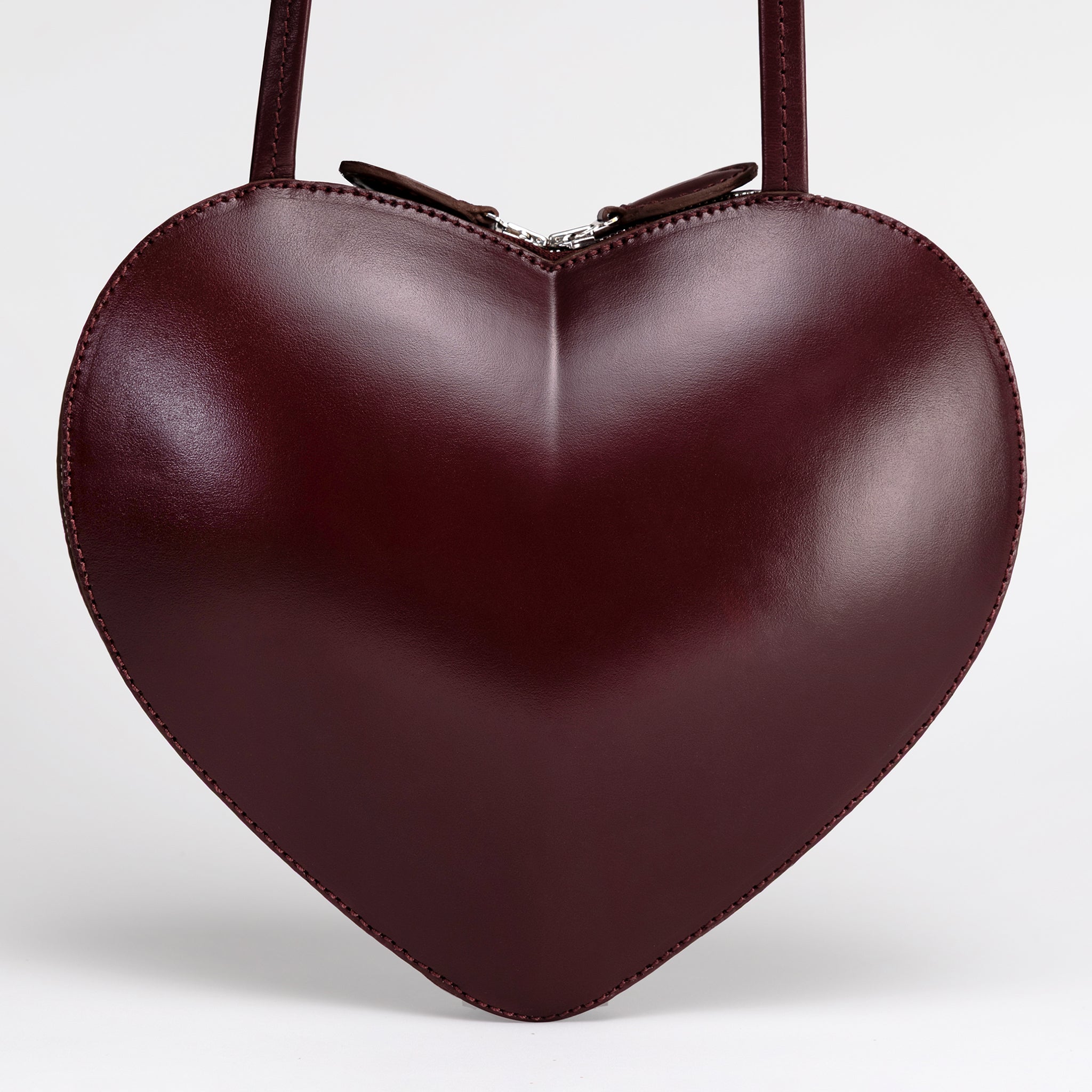 Burgundy Heart-Shaped Leather Bag with Baroque Relief