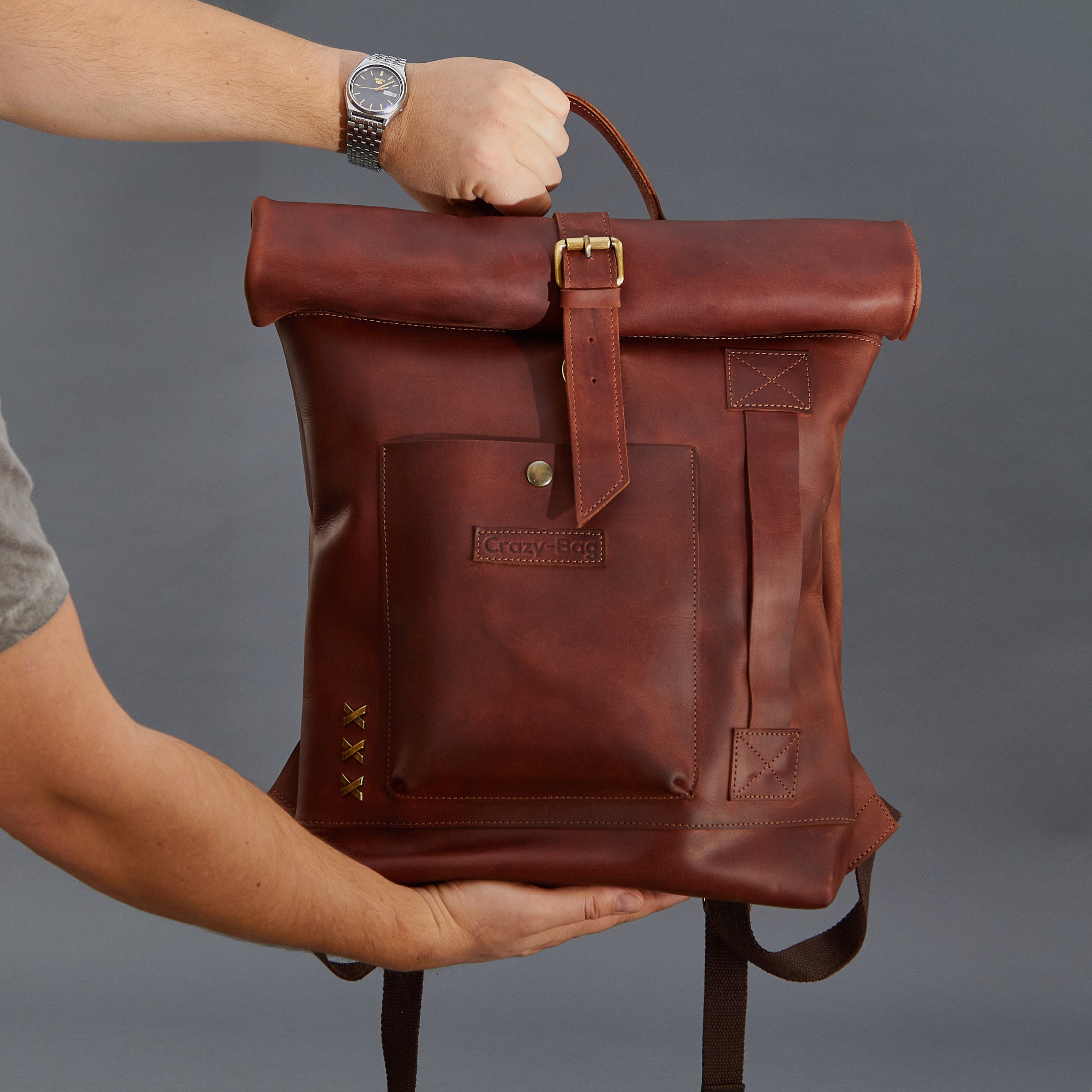 Roll-Top Handcrafting ,Women's Leather Backpack - Wanderlust 13-16 inch. laptops