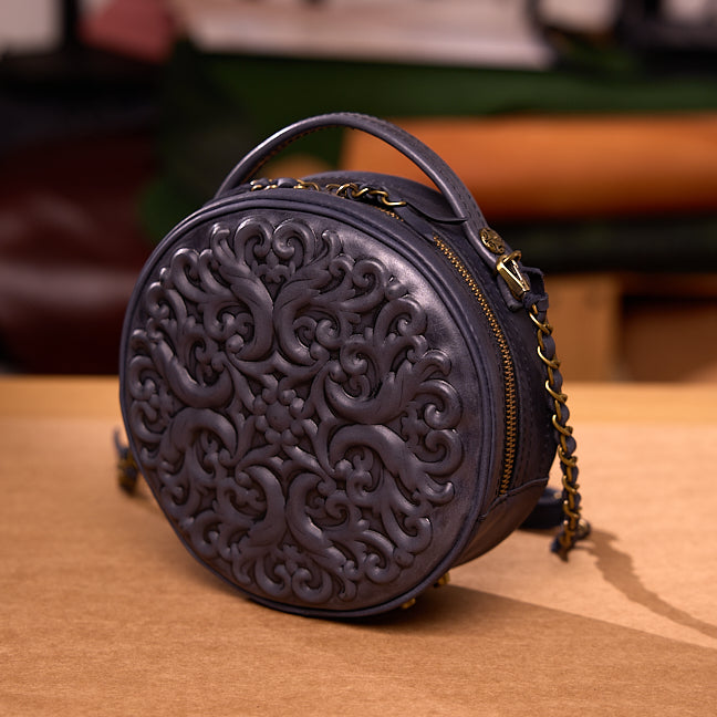 Round Leather Bag Bohemian Collection-Unique Designer Baroque style Round Bag