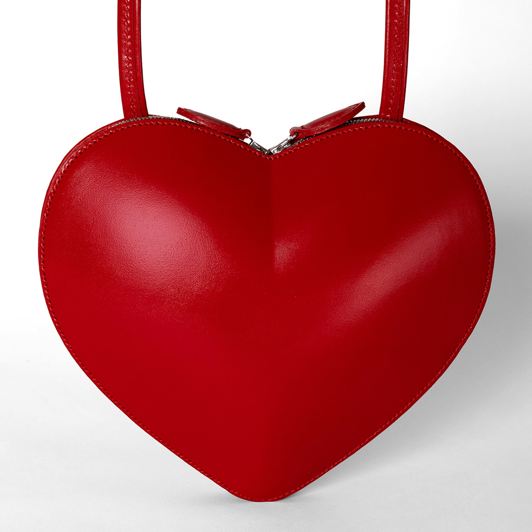 Red Leather Heart Bag Shoulder Bag with Black Interior