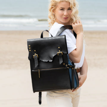 black leather square backpack Women's Handcrafting Leather Backpack- 13