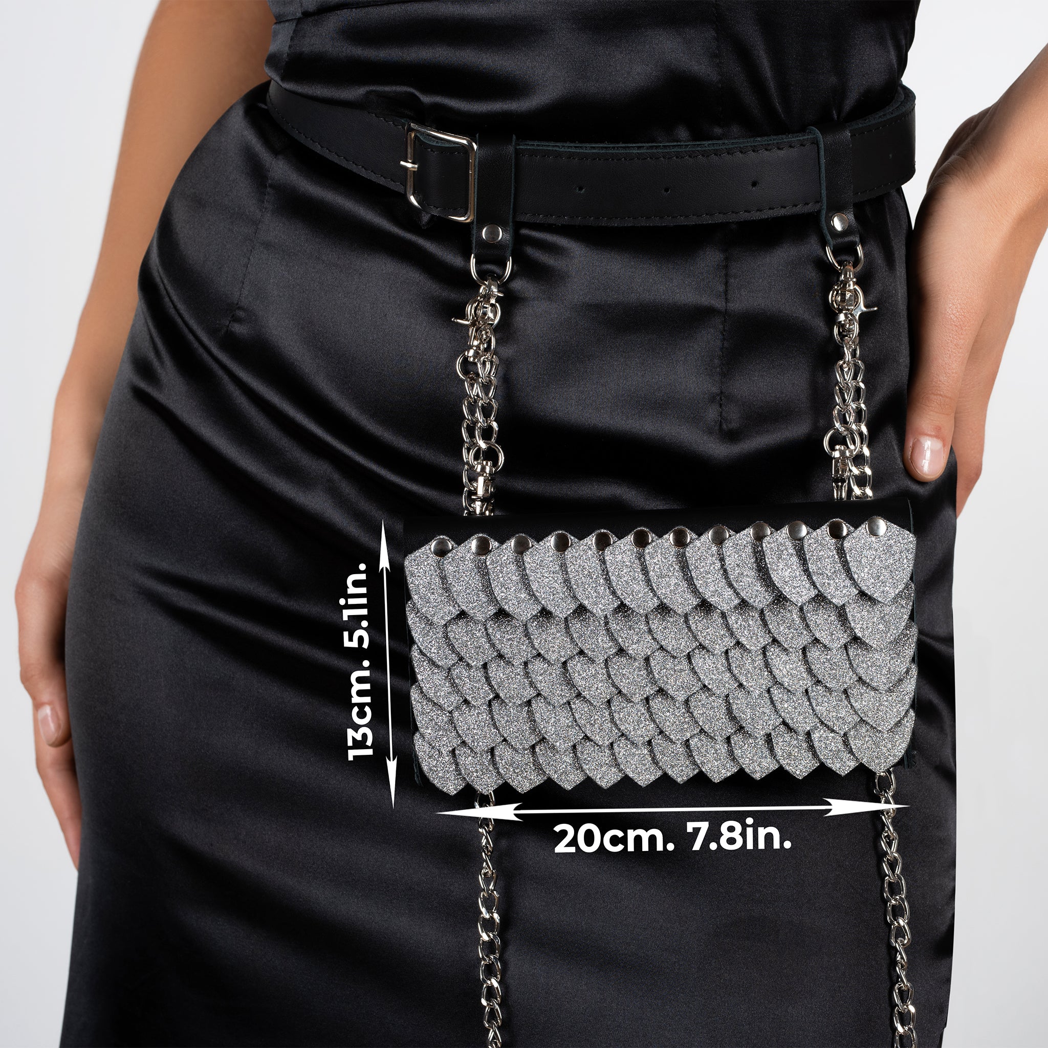 Women's Designer Leather Crossbody Bag, Chain Belt Bag -Bright Shield Dragon