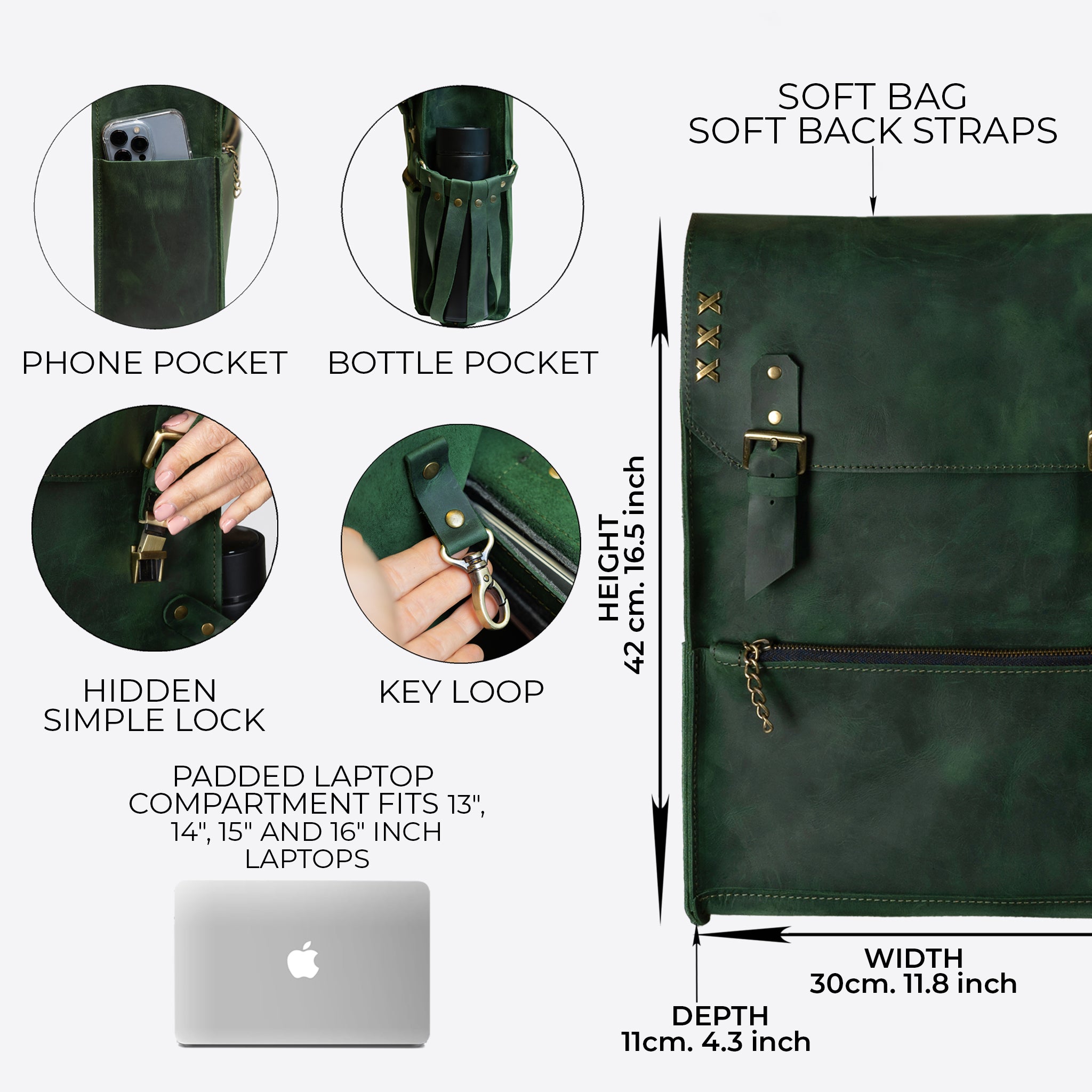 Women's Handcrafting Leather Backpack - Classic Spirit  13", 14", 15" and 16" inch. laptops