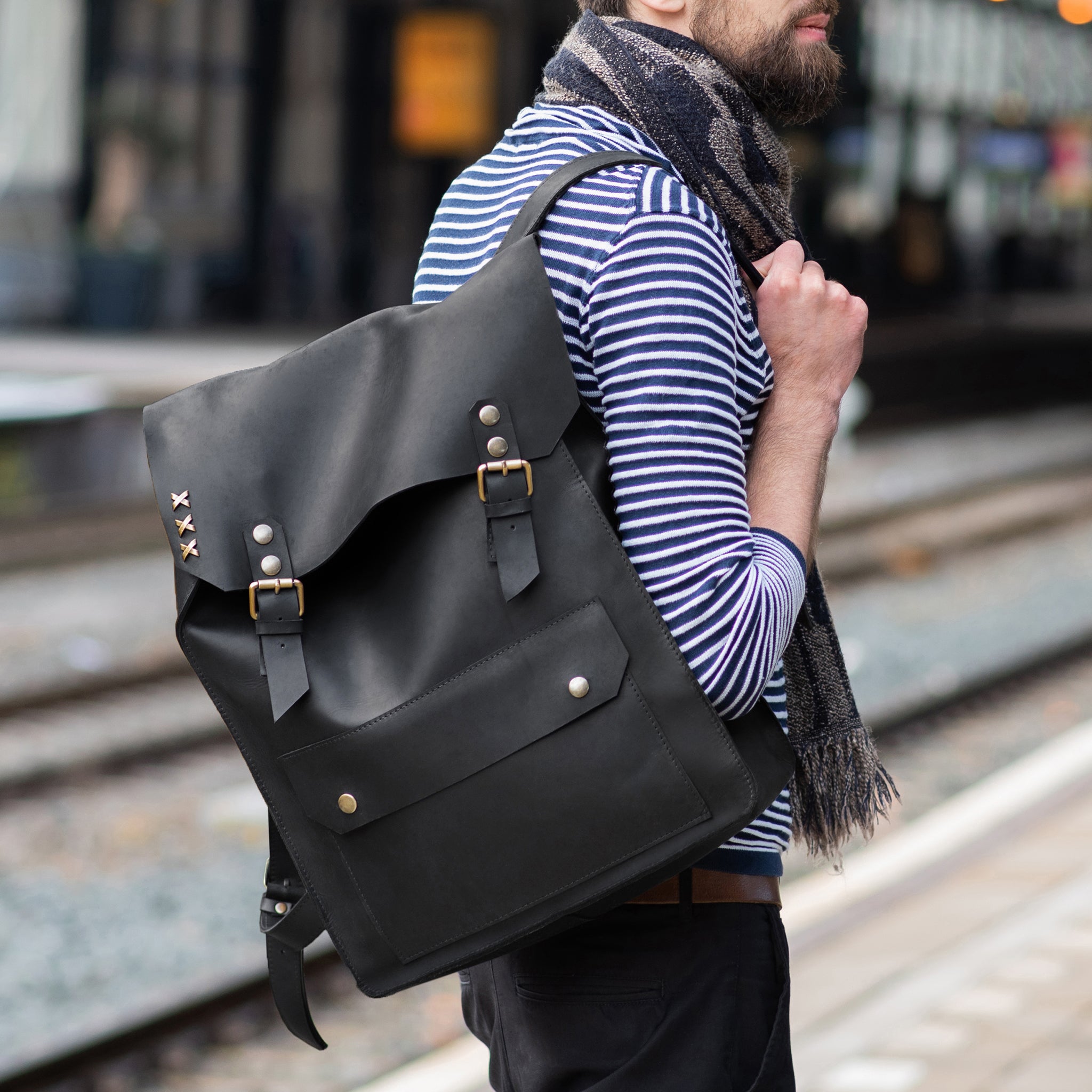 Handmade Men's Leather  Backpack Black  -  Vondel 13", 14", 15" and 16" inch laptops