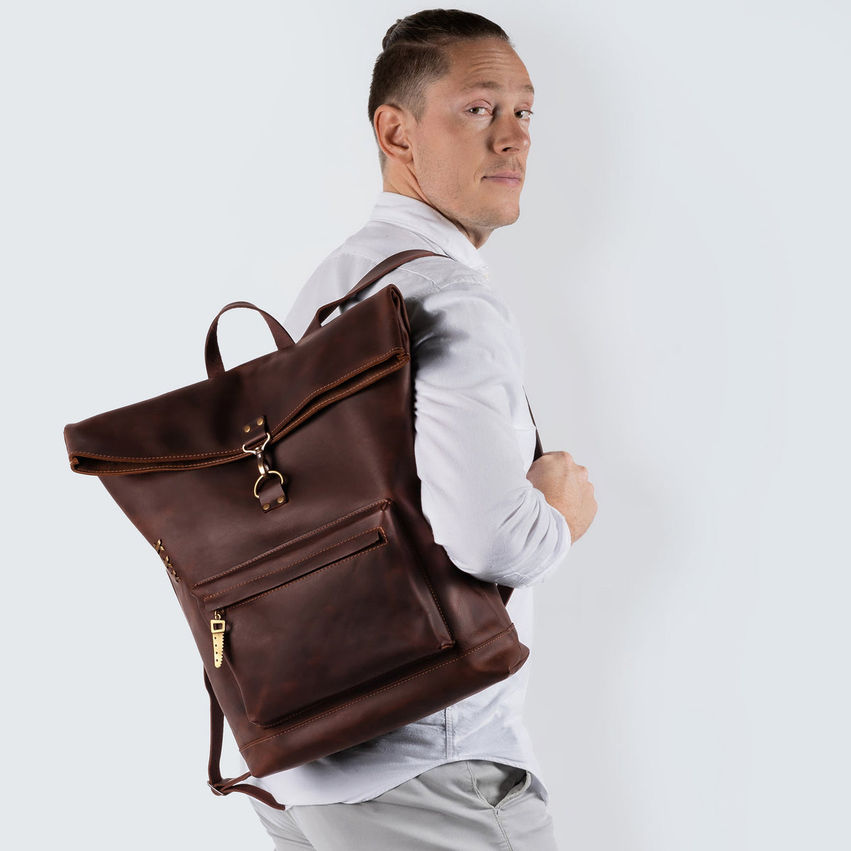 Roll -Top Leather Backpack for Men - Forester 13", 14", 15" and 16" in Roll -Top Leather Backpack for Men - Forester 13", 14", 15" and 16" in