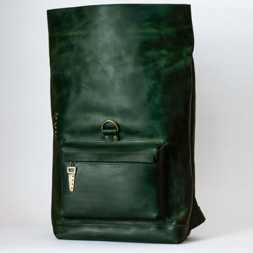 backpack leather unisex roll brand Roll -Top Leather Backpack for Men