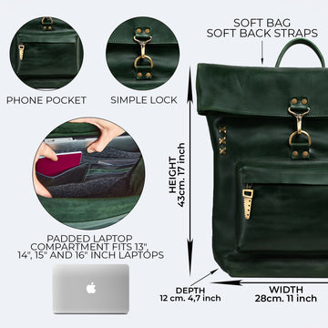 Roll -Top Leather Backpack for Men