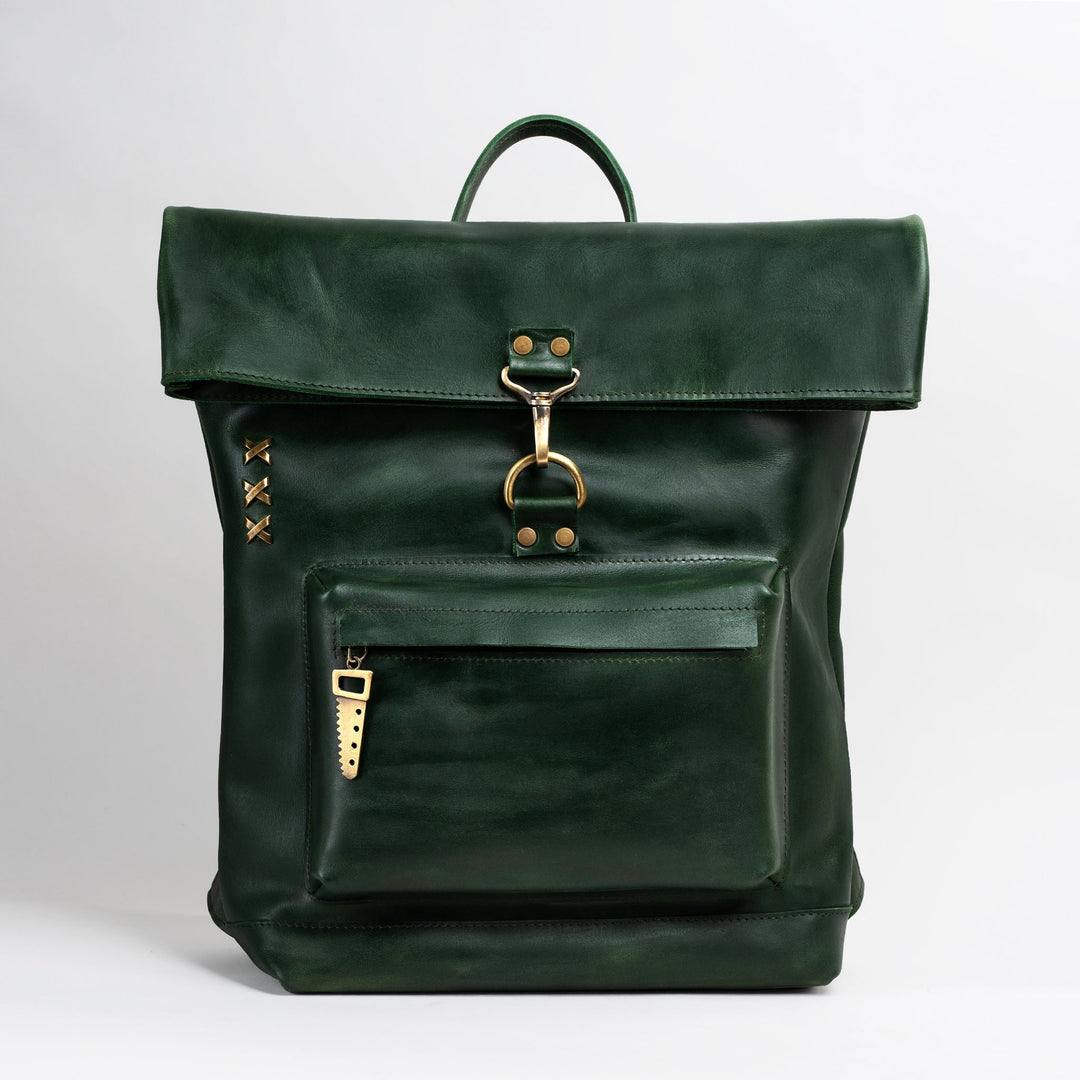 Roll -Top Leather Backpack for Men