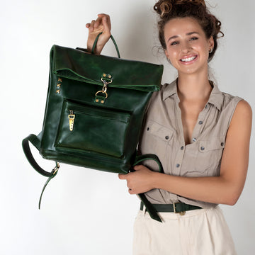 best womens leather backpack Roll-top Handcrafting Leather Women's Backpack