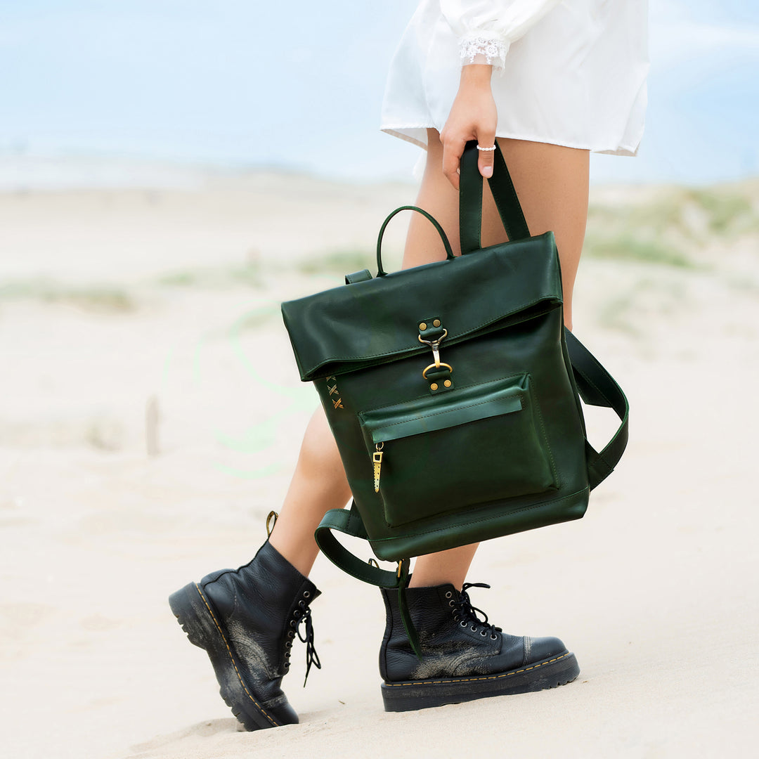 designer leather backpack women's Roll-top Handcrafting Leather Women's Backpack