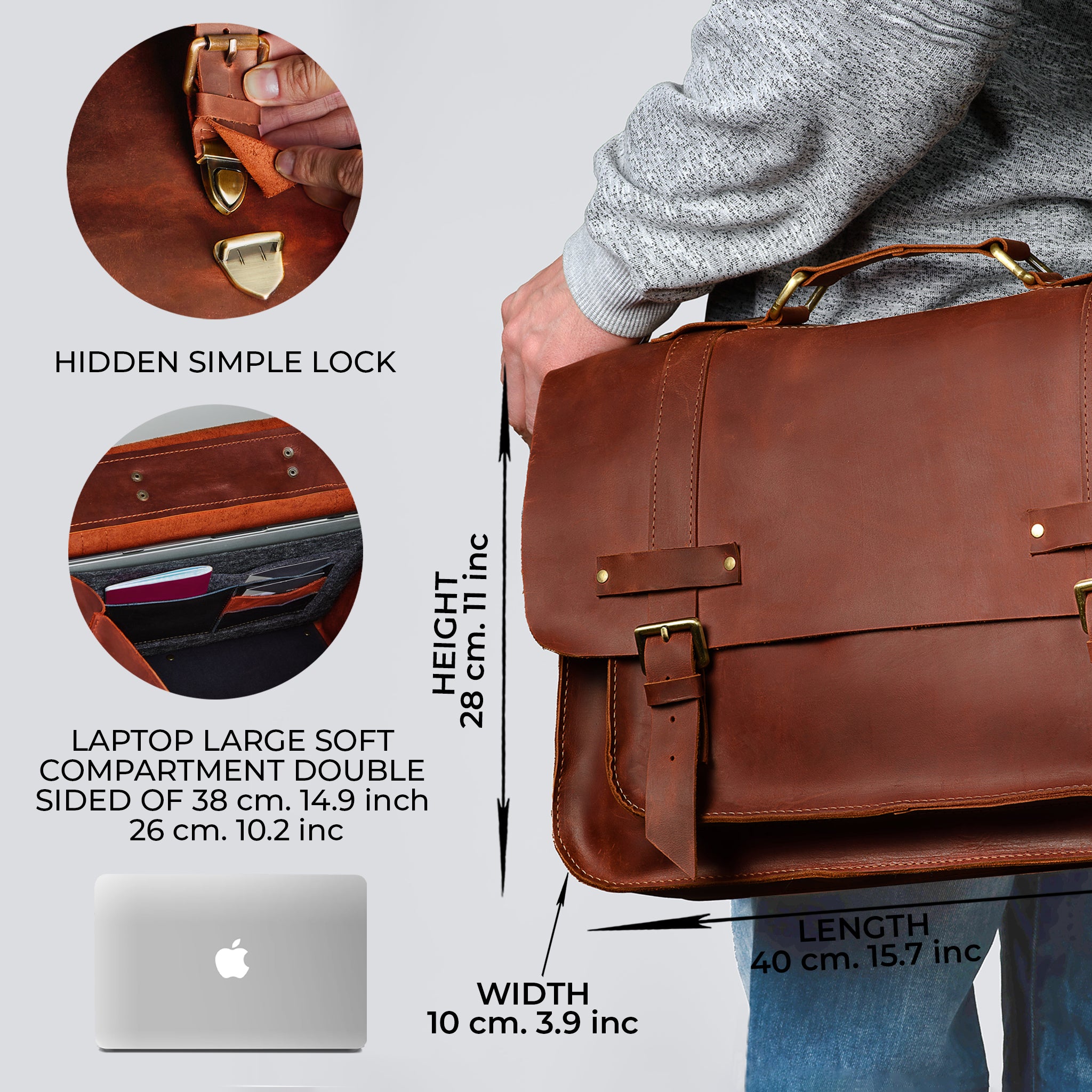 Men's Messender Laptop Leather Bag - Work Business Forester