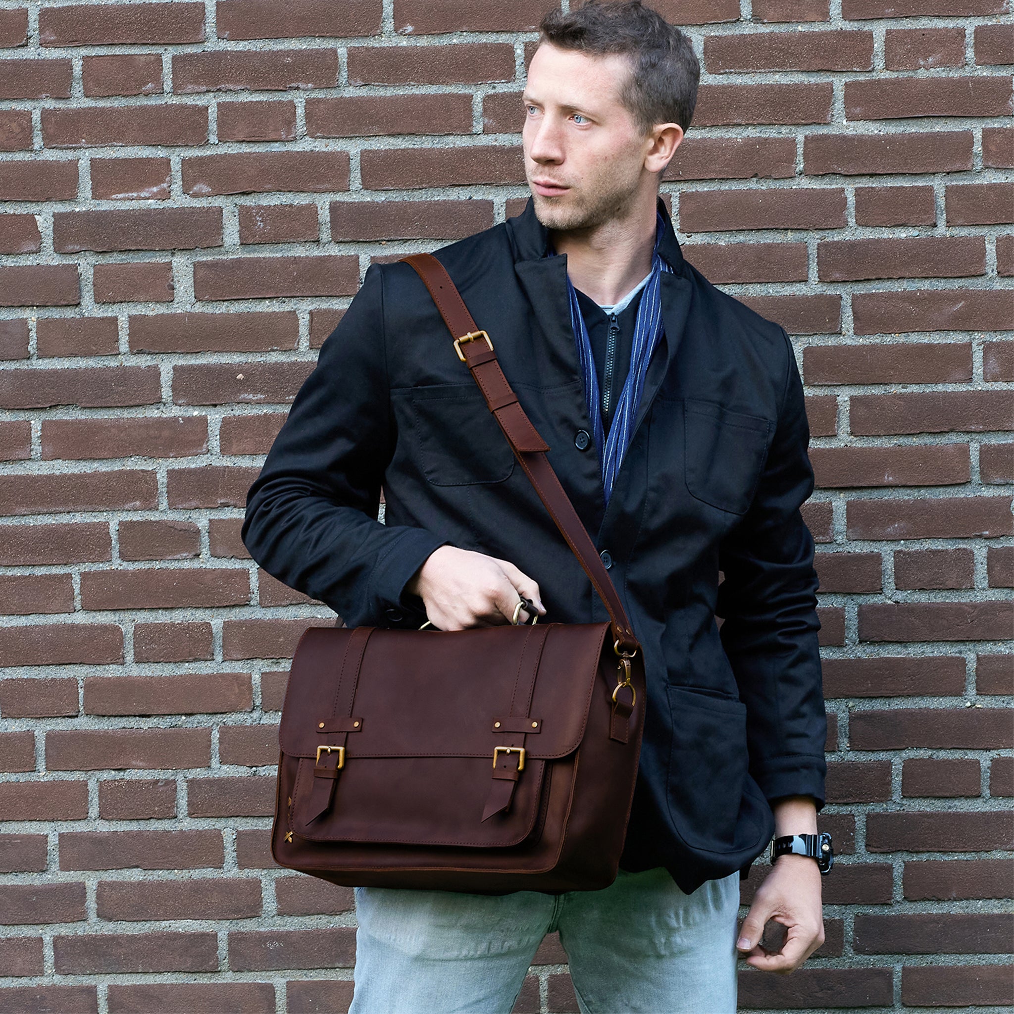 Men's Messender Laptop Leather Bag - Work Business Forester