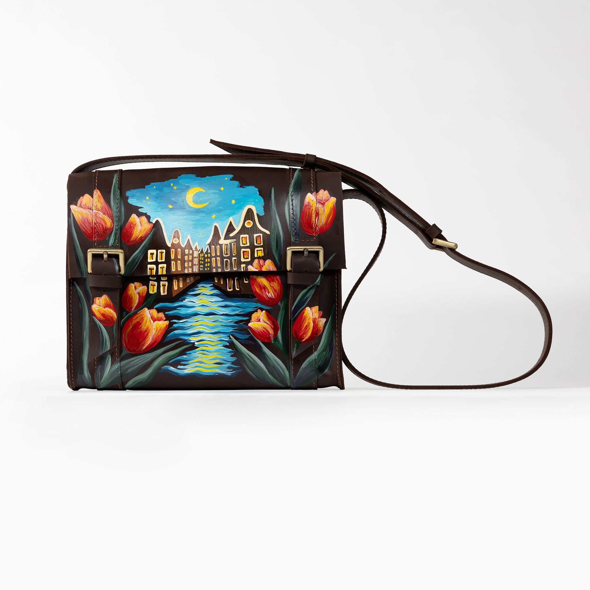 Tulip Amsterdam Handcrafting Leather Satchel-Painting Crossbody Bag