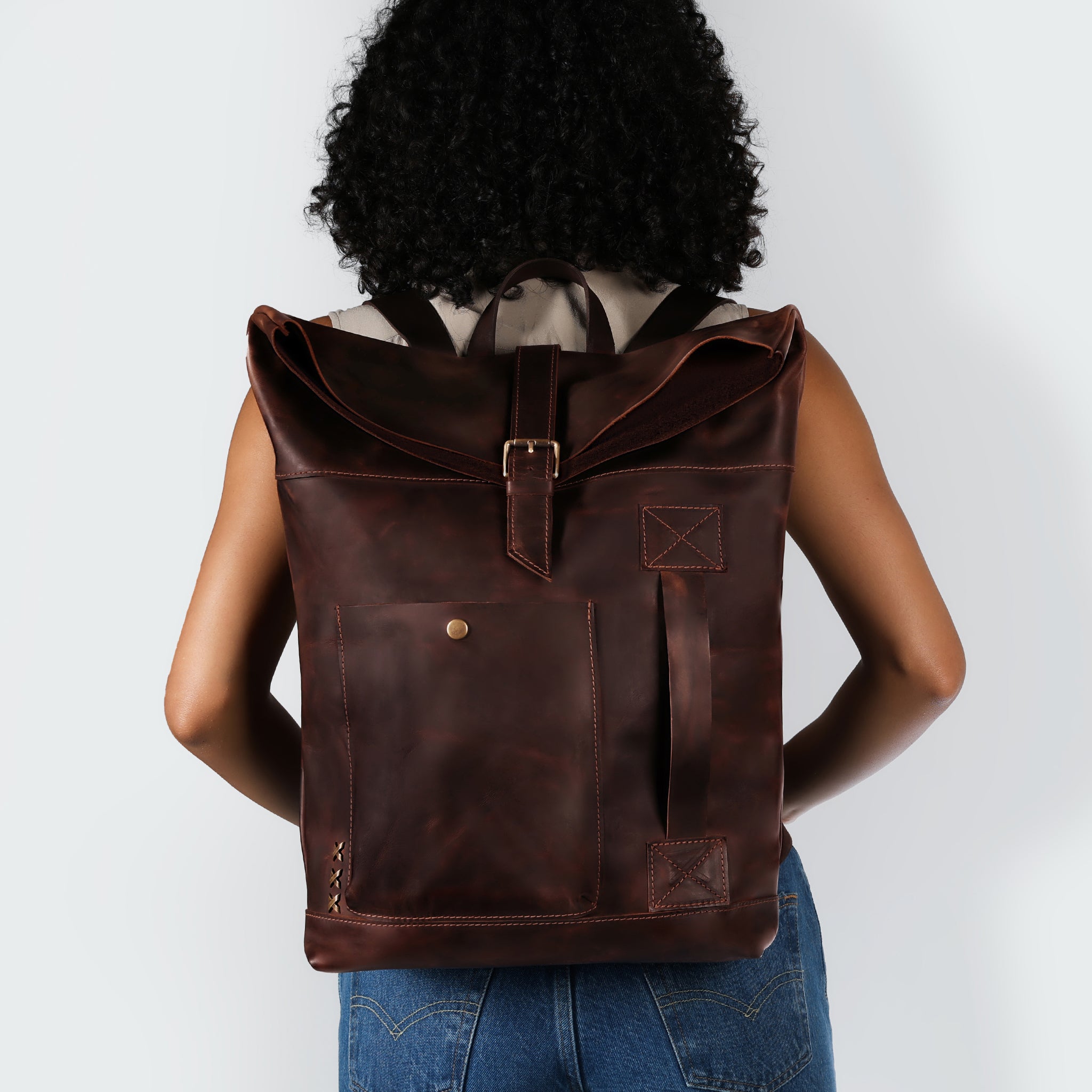 Roll-Top Handcrafting ,Women's Leather Backpack  -  Wanderlust 13-16 inch. laptops