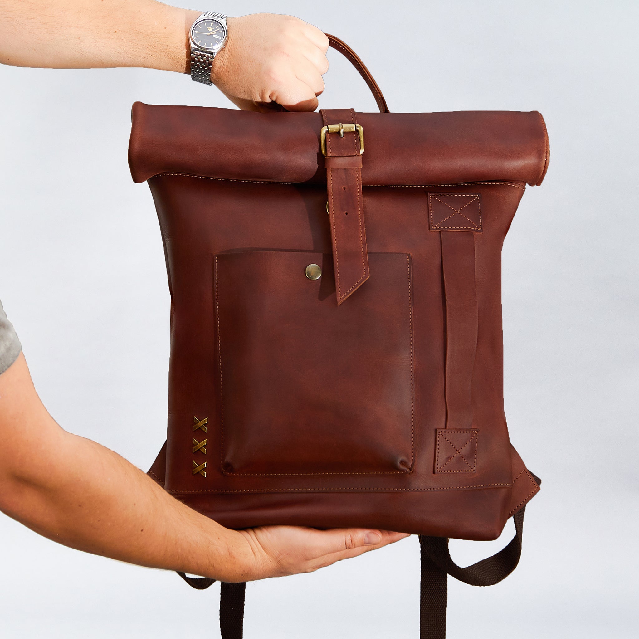 Men's Handcrafting Leather Roll-Top Backpack  - Wanderlust  13", 14", 15" and 16" inch laptops