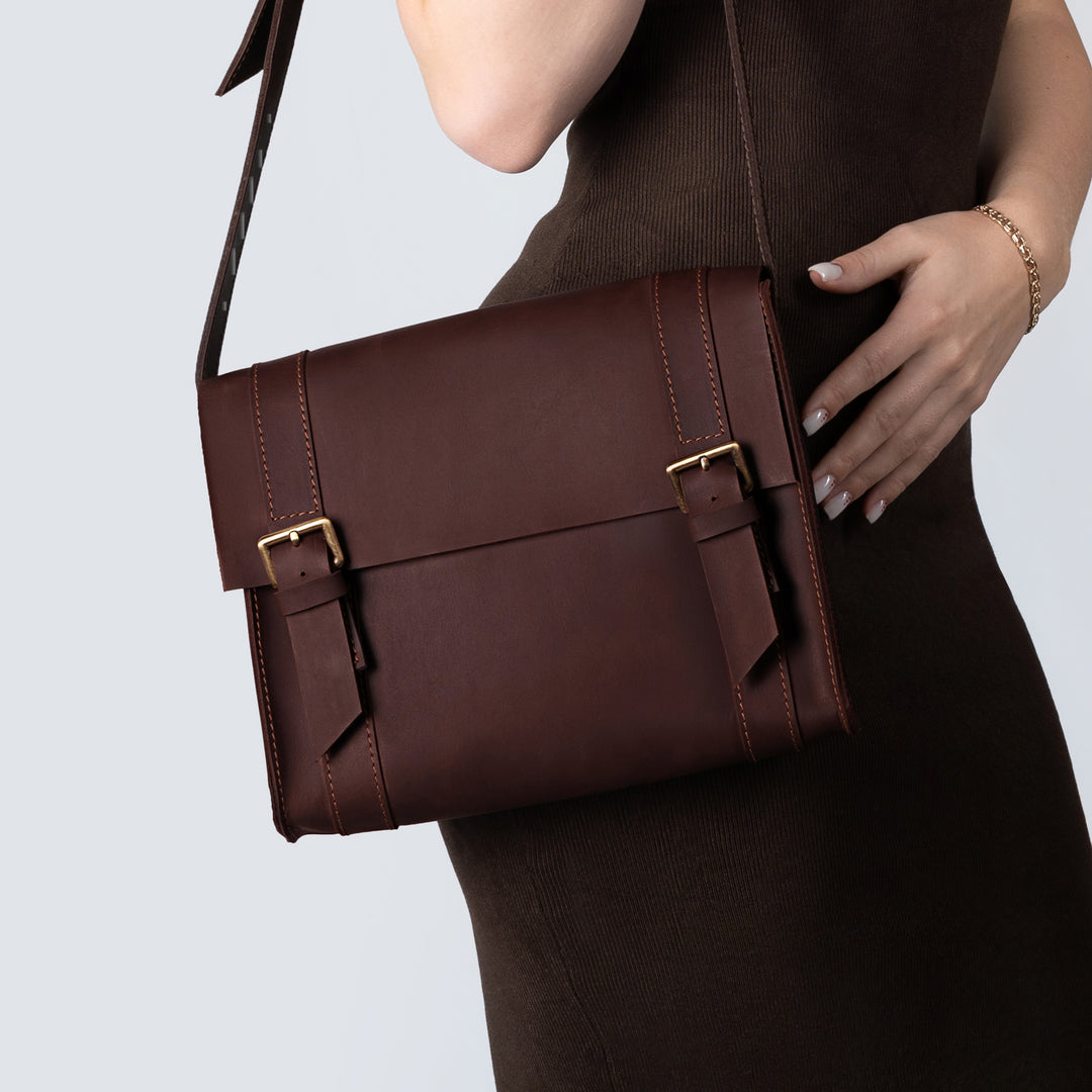 Handmade Leather Satchel Bag Crossbody Bag Women Vintage wood