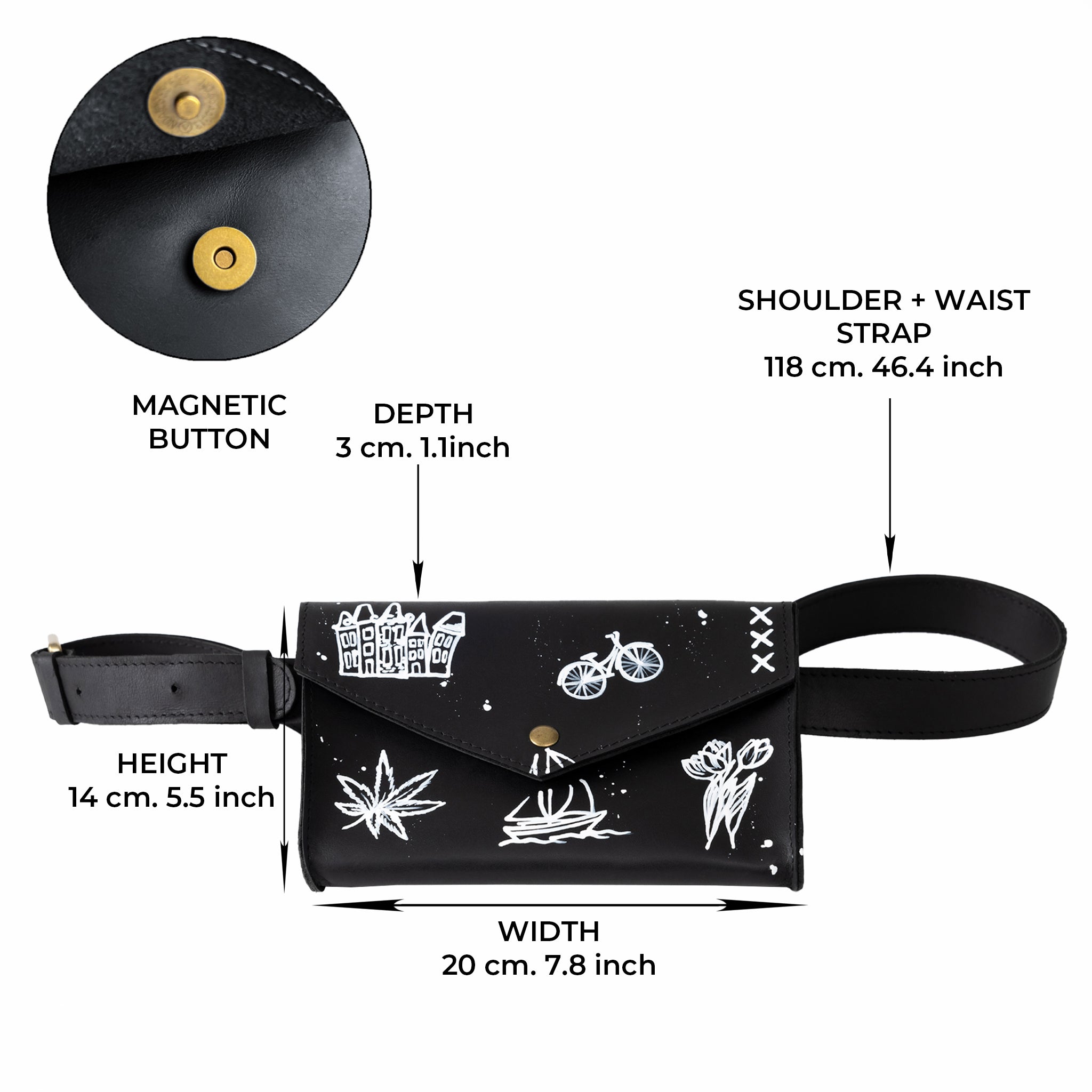 Amsterdam Leather Bag - Hand-drawn leather bag